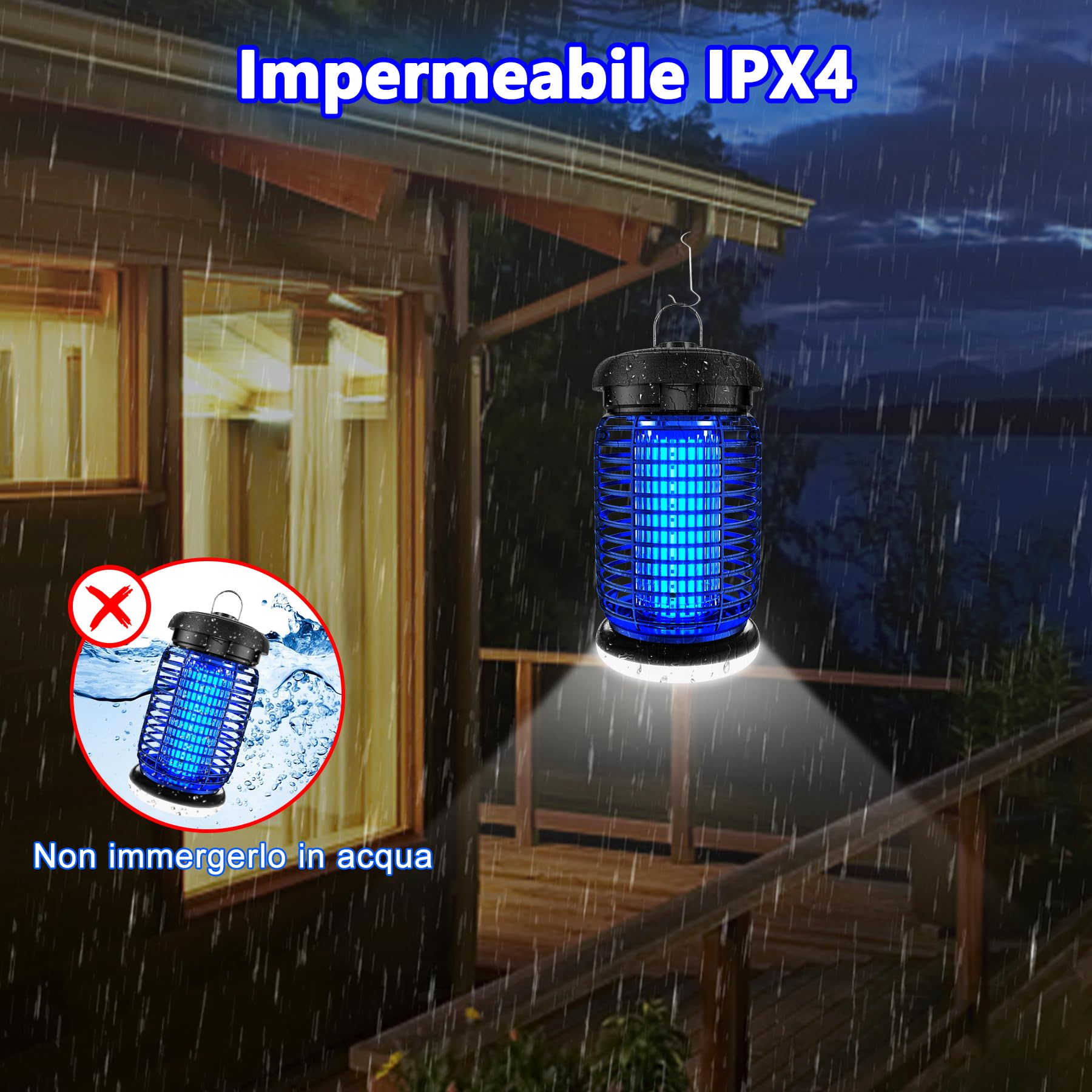 seenlast Lampada Antizanzare Elettrica, Lampada Zanzare 15W 4200V UV Zanzariera Elettrica Impermeabile IPX4, Uccidi Trappola Insetticida Zanzare per Giardino Interno Esterno (Con Gancio e Led Luce)