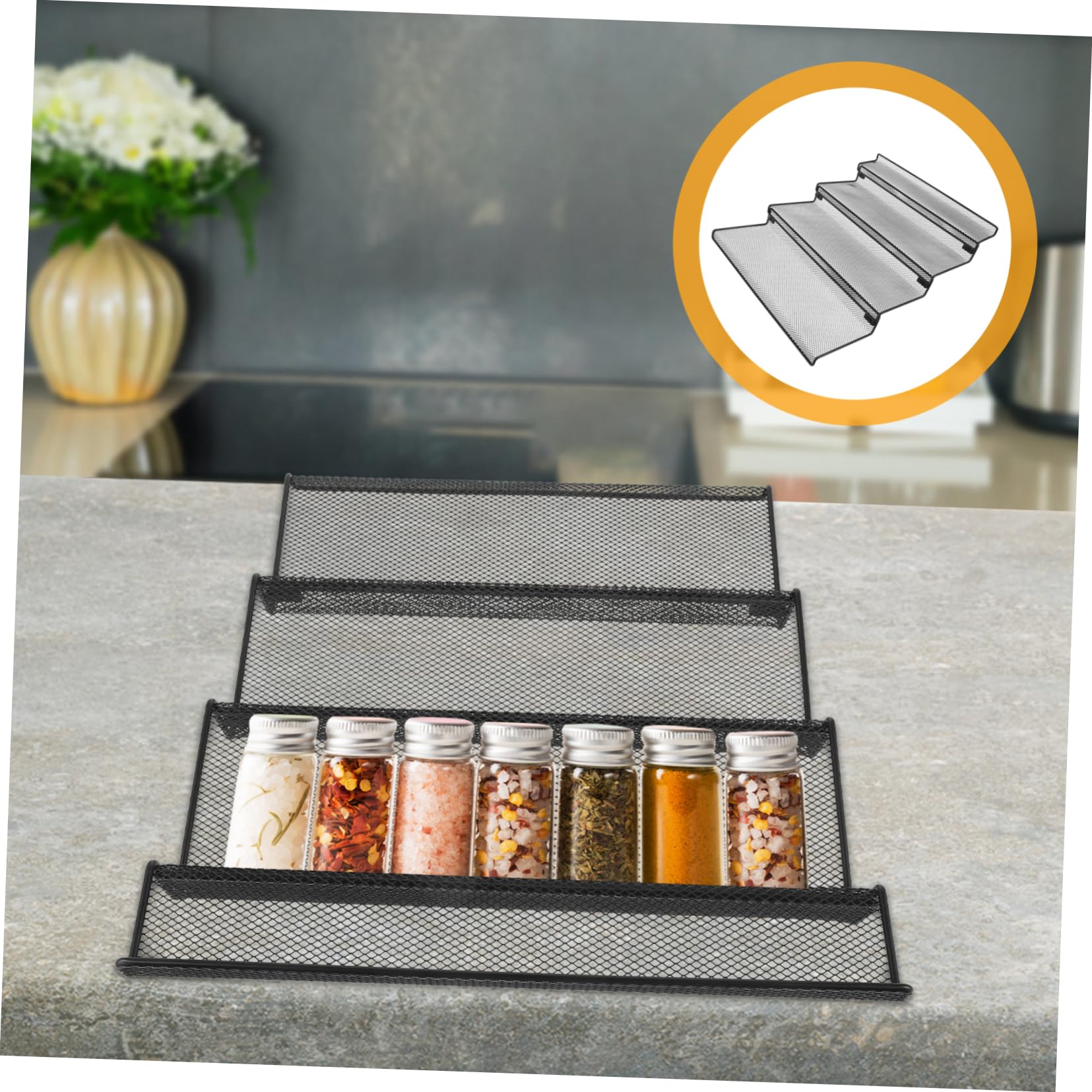 ULTECHNOVO Gewürzregal Für Schublade Metall Organizer Mit Schublade Gewürz Organizer Wiederverwendbare Gewürz Tablett Rack in