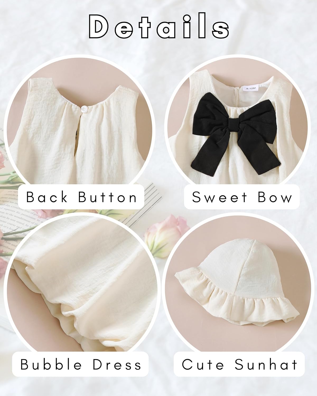 SODLON Baby Girl Dress Infant Clothes Summer Sleeveless Bow Puff Bubble Dresses Casual Linen Sundress for Toddler Girls 3M-3T - Image 6