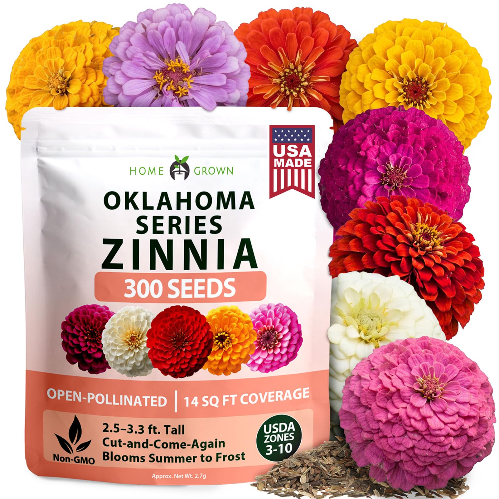 HOME GROWN Oklahoma Zinnia Seeds, 300 Seeds, Zinnia elegans