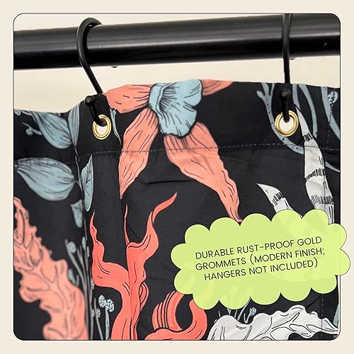 Miniatura 4 de Cortina de ducha con estampado floral coral oscuro - Patrón de flores negras moderno melancólico - Decoración moderna para el hogar - Cortina de