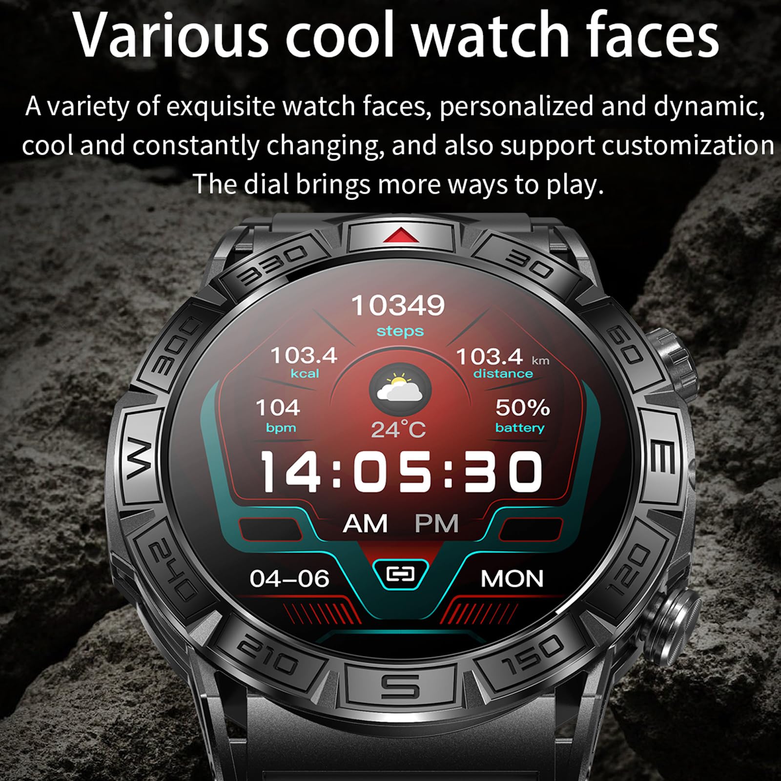 findtime Militärische Smartwatch Herren mit Telefonfunktion Kompass Taschenlampe Altimeter Barometer 1.43" AMOLED Robuste Outdoor Laufuhr für Android iOS