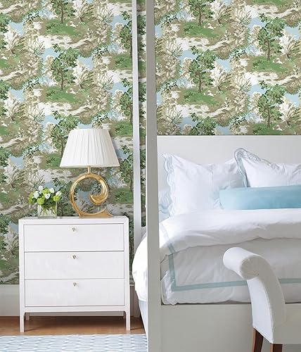 Miniatura 5 de Guvana Papel tapiz de 16.14 x 197 pulgadas, diseño de bosque moderno, papel de contacto bohemio con patrón de selva azul y verde, papel tapiz