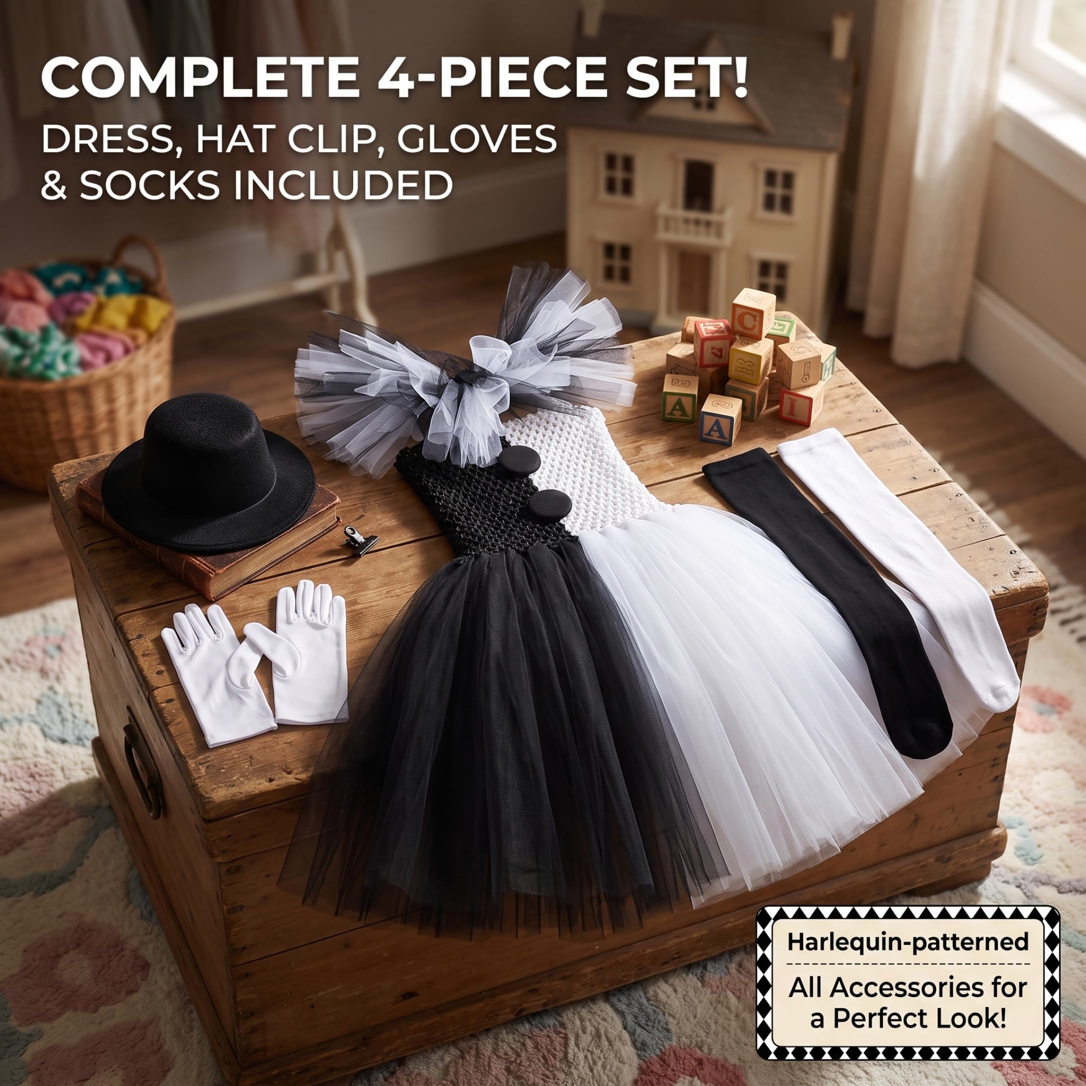 Set costume da clown per bambini Completo completo 31, 5-35, 43 pollici | Design classico da clown, accessori completi, comodo tulle, ideale per Halloween e travestimenti