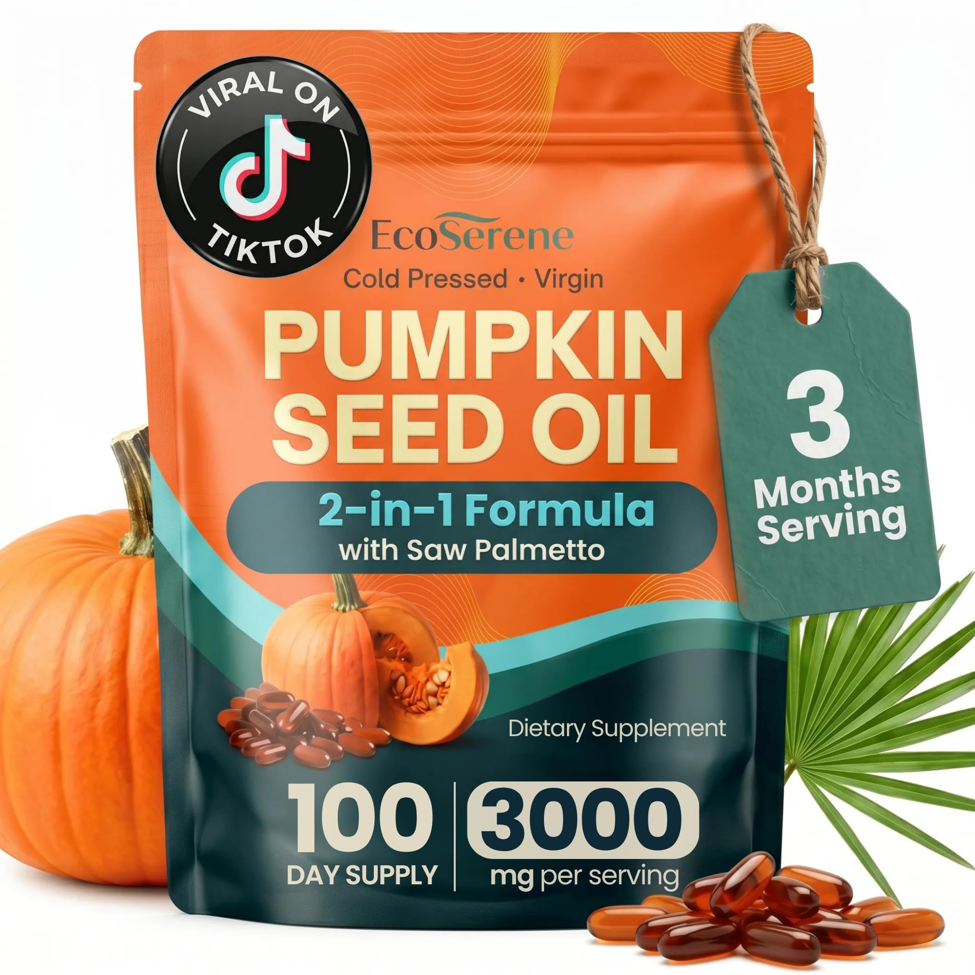 Pumpkin Seed Oil with Saw Palmetto Capsules, 3000 mg, 300 Softgels