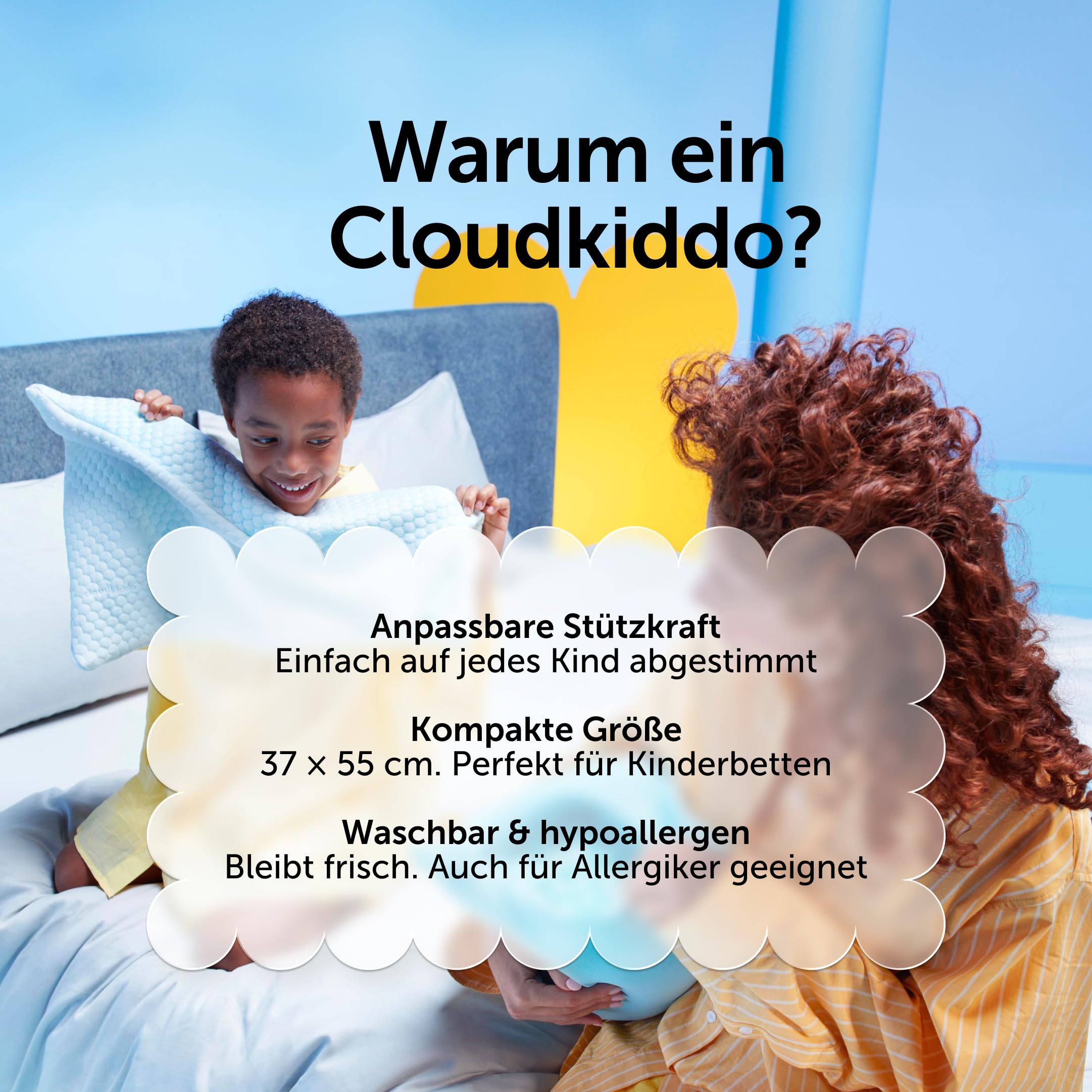 Cloudpillo Memory Foam Pillow für Kinder – Premium Schlafkissen, 37 x 55 cm, Ergonomisch, Weiß, Ideal für die Schlafbedürfnisse von Kindern