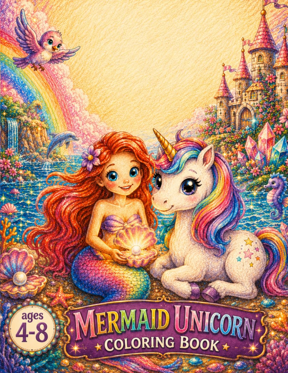 Mermaid and Unicorn Story Adventure Coloring Book: 70 Magical Connected Coloring Pages of Mermaid, Unicorn, Ocean and Space Adventures for Kids Ages 4–8