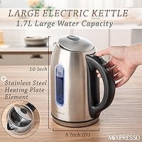 Vista 2 de Mixpresso Stainless Steel Electric Kettle, Cordless 1.7L Electric Kettle Temperature Control,1500W Electric Tea Kettle with Viewing Window 2 Hr Keep