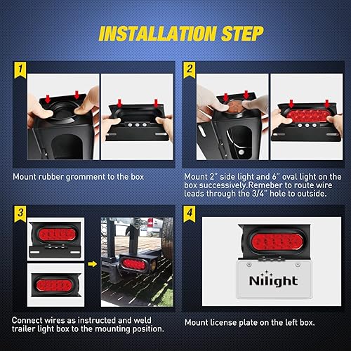 Miniatura 5 de Nilight Juego de 2 cajas de luz de acero para remolque con placa de matrícula LED de 6 pulgadas, luces traseras rojas ovaladas de 2 pulgadas, luces