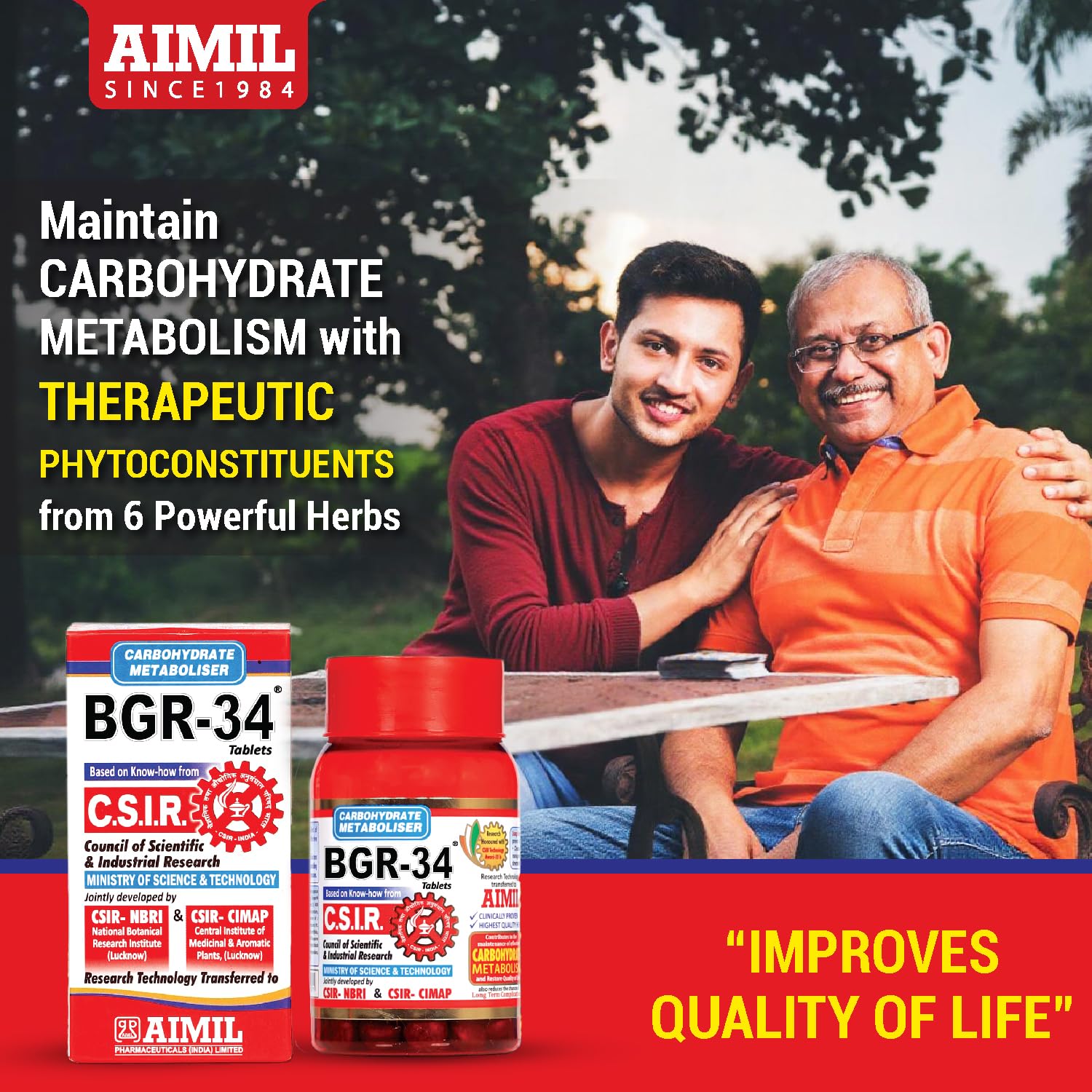 AIMIL BGR-34 Herbal Tablets for Blood Sugar Management | Natural Carbohydrate Metabolizer Developed by CSIR | Ayurvedic Supplement for Glucose Control with Gudmar & Vijaysar | 100 Tablets (Pack of 2) — Amazon image 3
