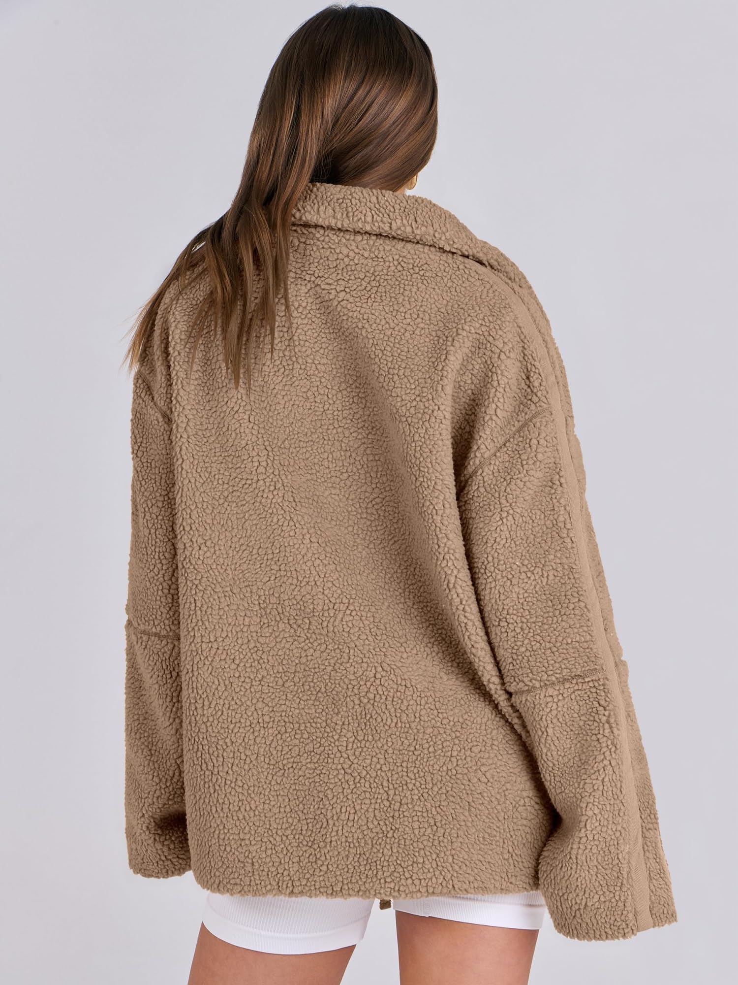 Damska kurtka polarowa Oversize Zip Up Sherpa Fuzzy Casual Płaszcze Zimowa, jesienna odzież wierzchnia Odzież z kieszeniami