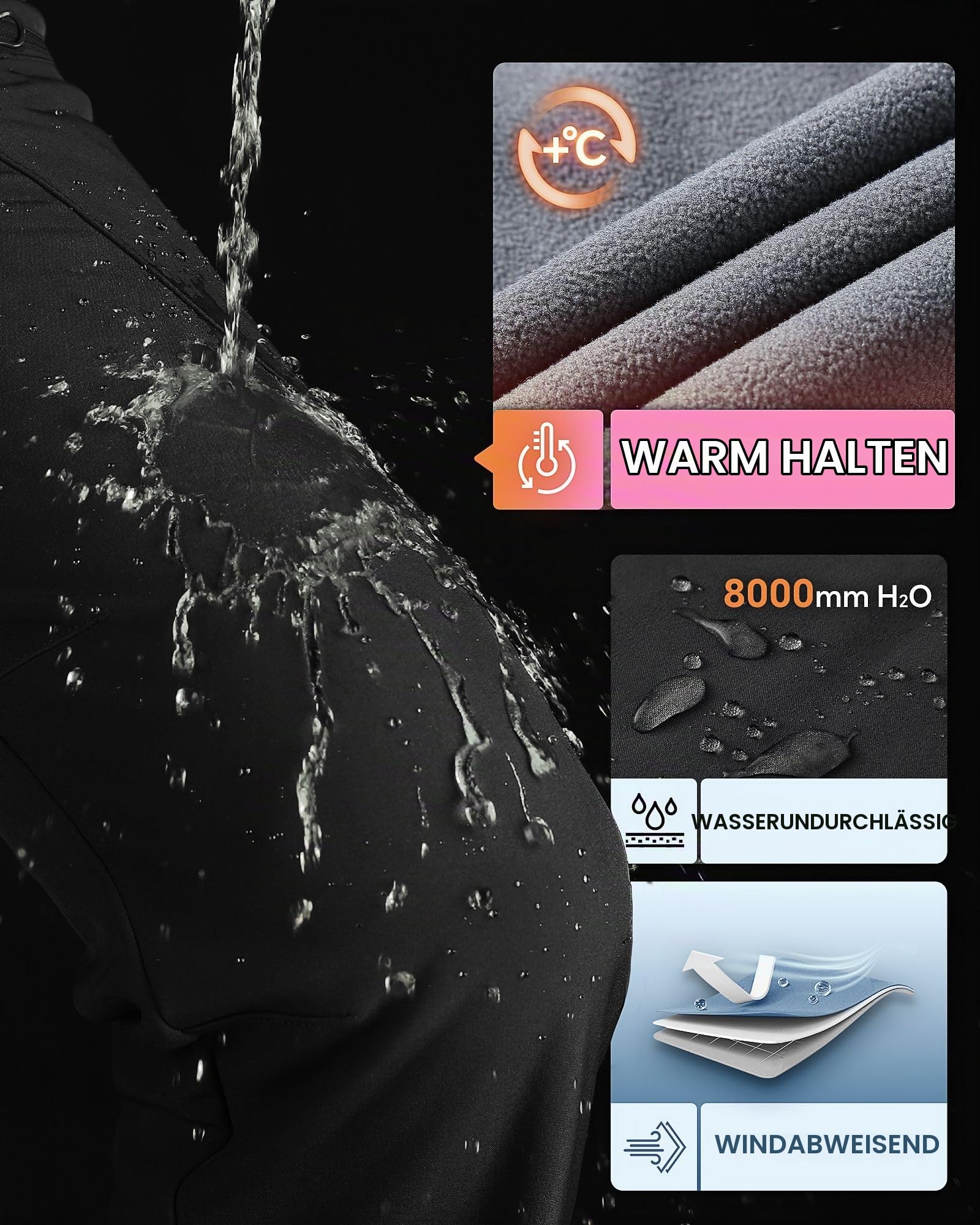 Outdoor Ventures Damen Softshellhose Winter Wanderhose Outdoorhose für Frauen Wasserdichthose Winddichte Skihosen Warme Gefütterte Trekkinghose