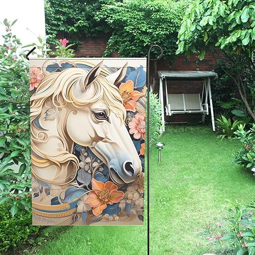 Miniatura 5 de horse and flowers retro spring outdoor flags Easter banner for Patio decoration 12x18 double sided