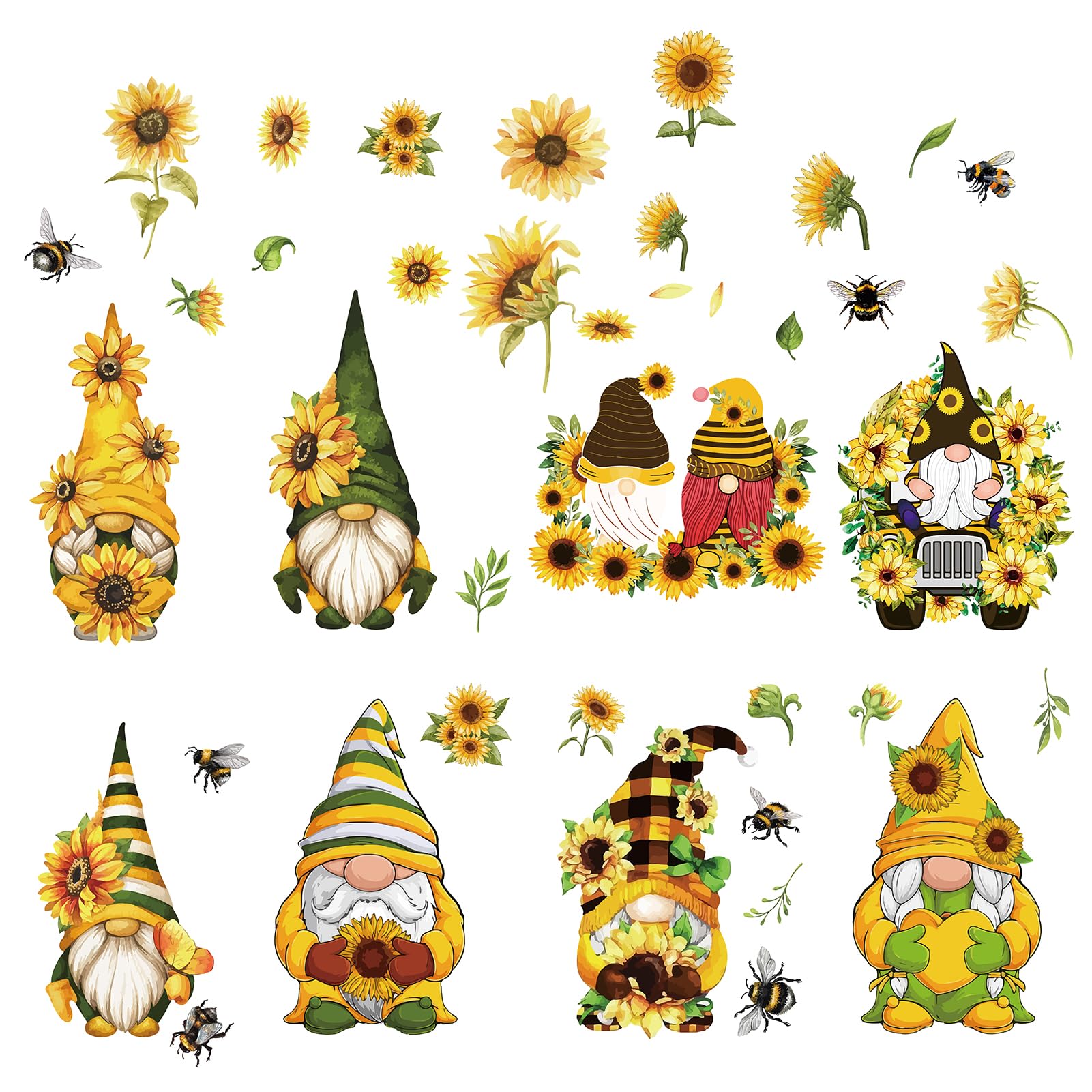 CRASPIRE 8 hoja 8 estilos Girasol Ventana Pegatinas Primavera Tema Gnomo Pegatinas Ventana Se Aferra Pared Decoración Calcomanías para Nevera Dormitorio Sala de Estar Cocina Tienda Decoraciones