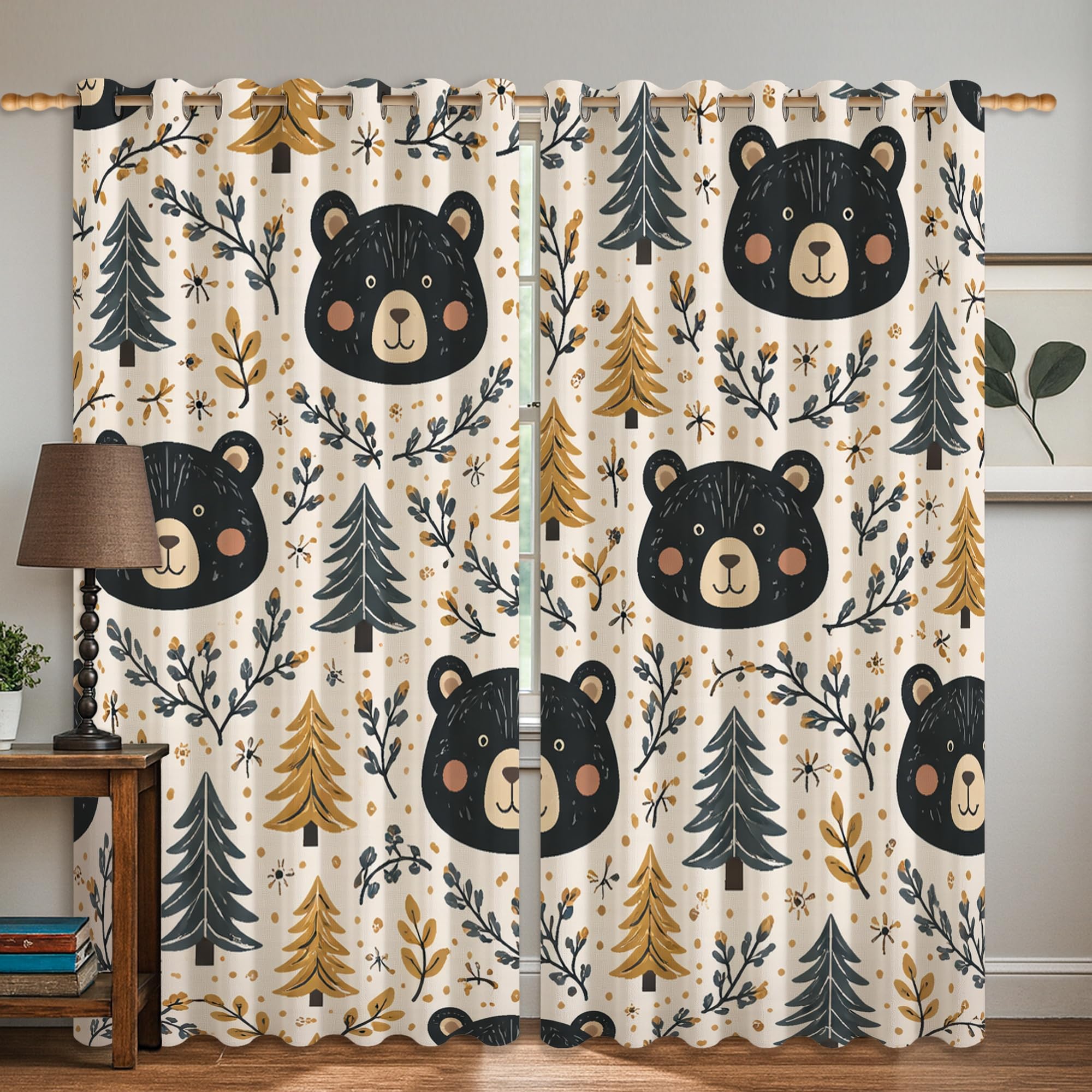 Rideaux occultants rustiques de salon thermiques 132x183 cm motif fleurs ours