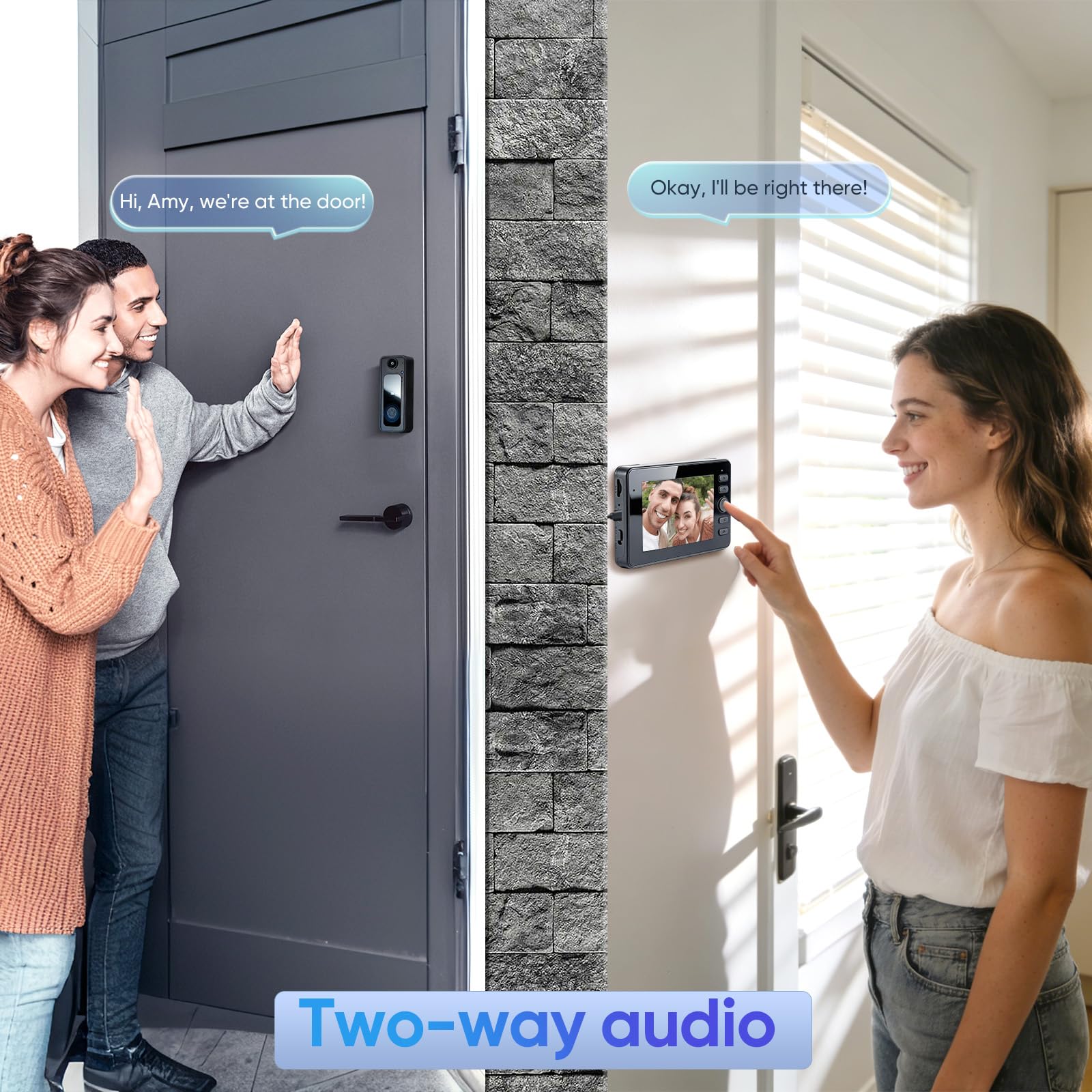 Sonnette sans Fil avec Caméra, Etanche Sonnette Vidéo sans Fil, 1080P HD IPS 4.3", Audio Bidirectionnel, Infrarouge Vision Nocturne, Résistant aux intempéries, Angle de Vision 170°, 2.4G WLAN