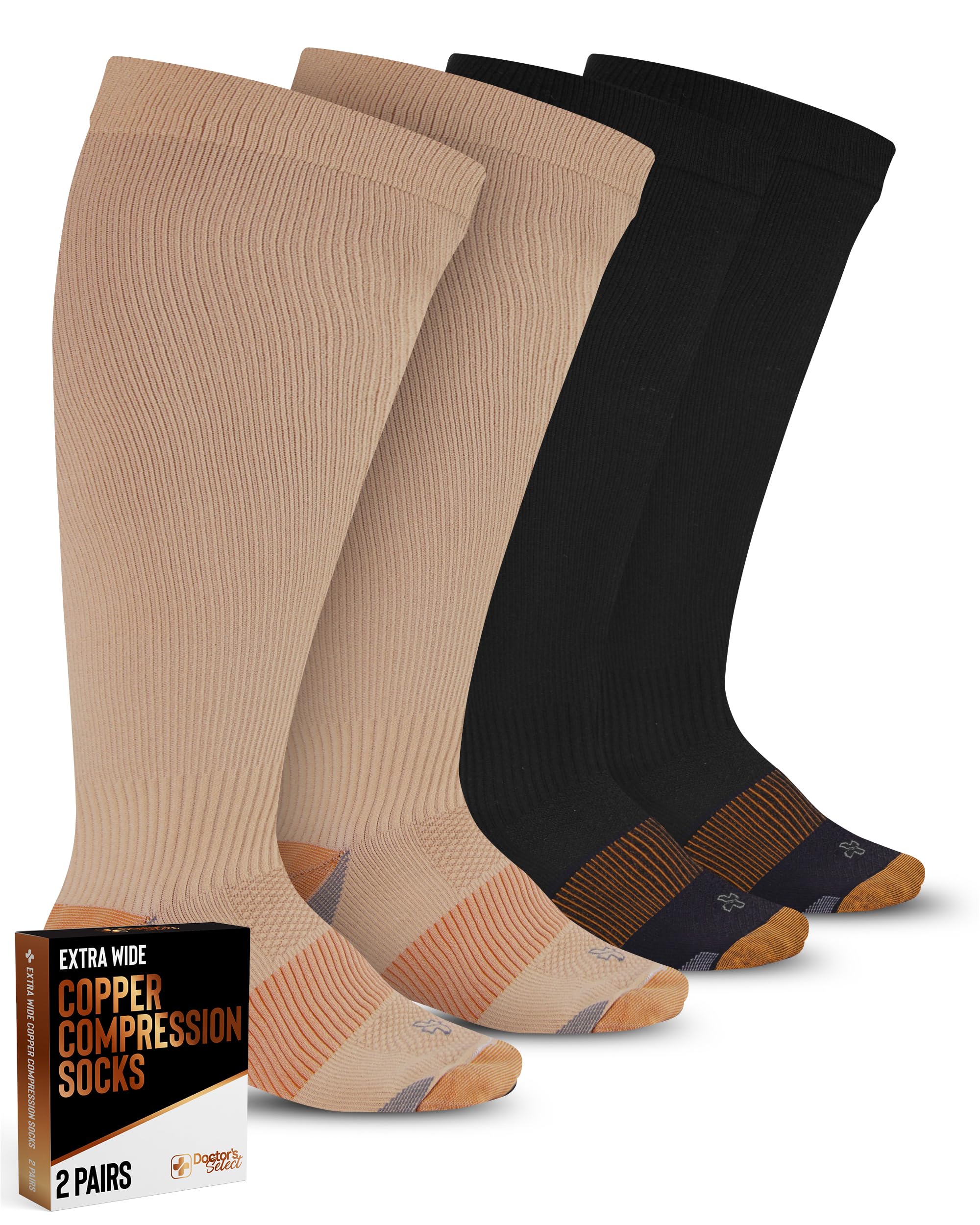 Doctor's Select Copper Compression Socks Plus Size Wide Calf 2 Pairs 20-30mmHg Extra Wide Calf Compression Socks for Women-picture-24