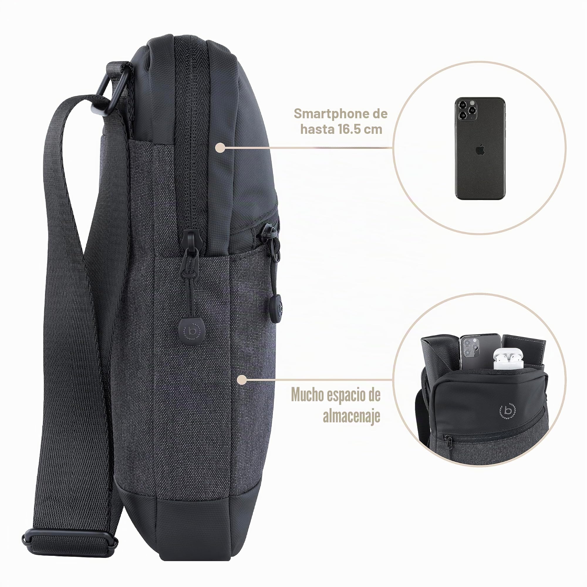 bugatti Universum Bolso bandolera para hombre, con compartimento para tablet, pequeño - Negro