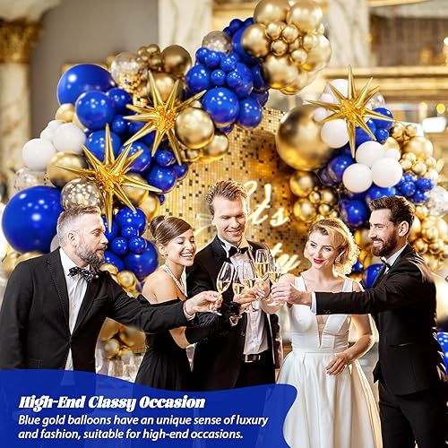 Miniatura 6 de Kit de guirnalda de arco de globos azul rey y dorado con globos de aluminio en explosión de estrellas, globos de 5, 10, 12, 18 pulgadas, azul