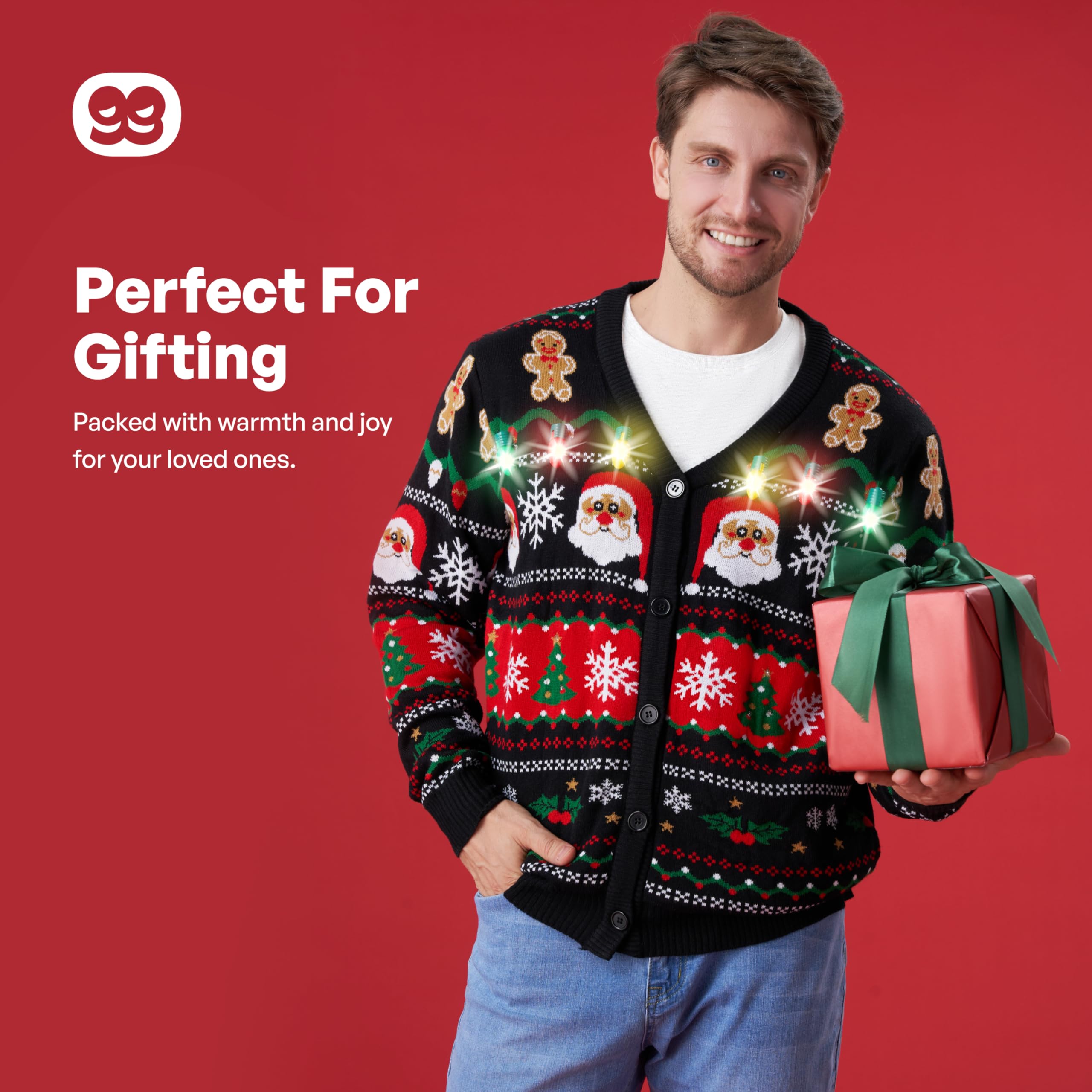 Giggling Getup Suéteres feos de Navidad para hombre, suéter feo divertido con luz para hombre, suéter cárdigan para hombre