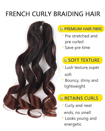 Miniatura 82 de Cabello rizado francés trenzado de 20 pulgadas, color 4, cabello rizado preestirado, 8 paquetes de trenzas de ganchillo para trenzas de caja