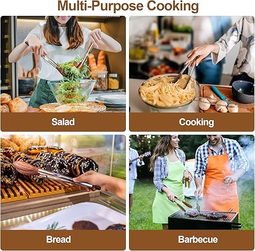 Miniatura 5 de Pinzas de cocina de madera, 2 pinzas para alimentos con punta de madera, pinzas de cocina de madera de nogal de 9 pulgadas y 12 pulgadas para