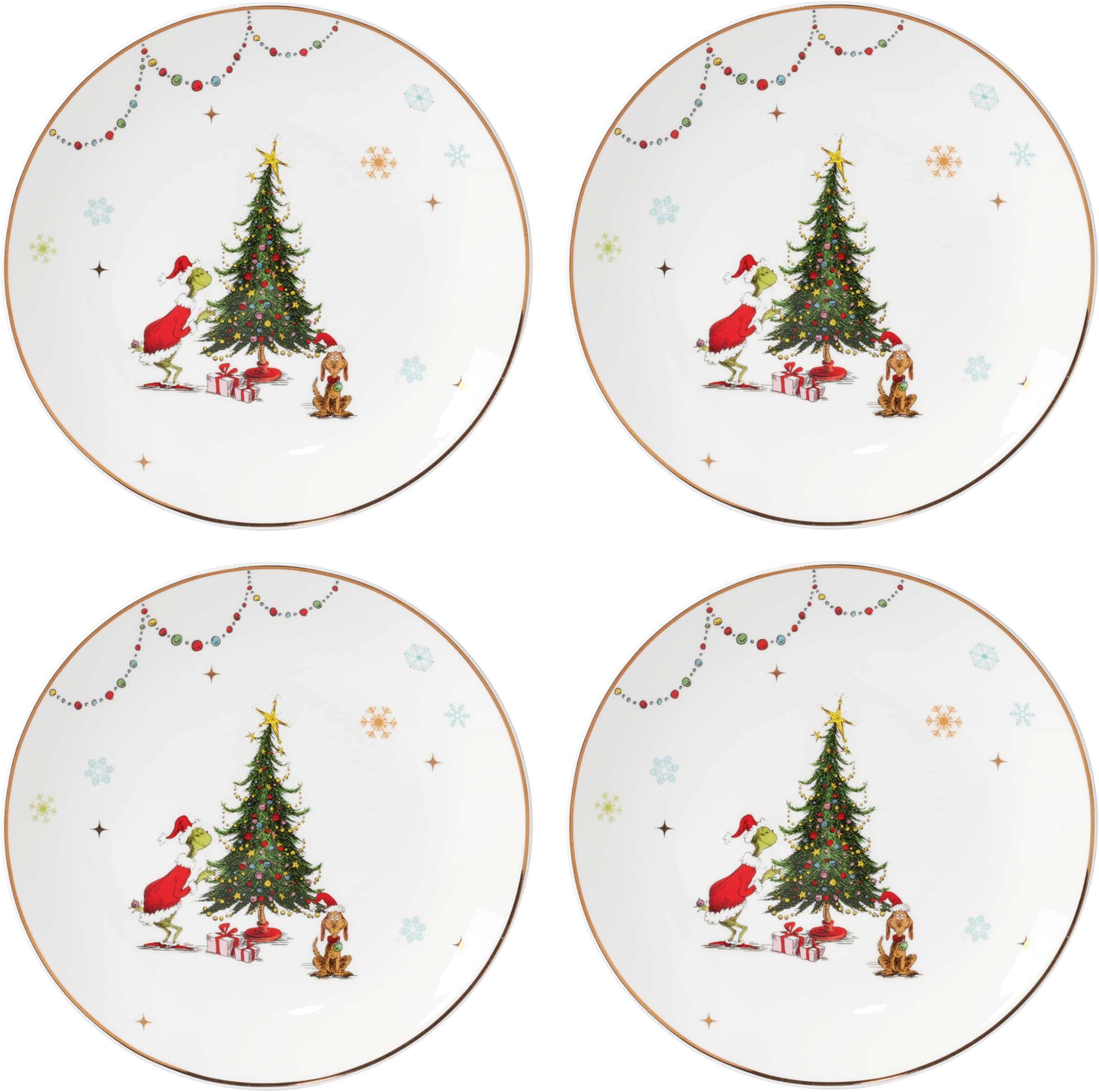 895052 Merry Grinchmas Dinner Plates, Set Of 4, Green, 10.75', Christmas Drinkware, Holiday Hosting