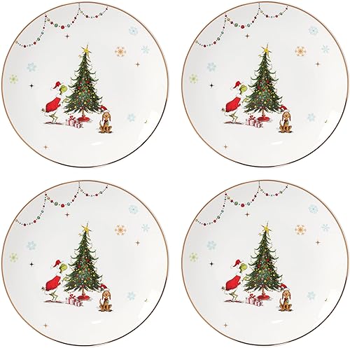 LENOX 895052 Platos llanos Merry Grinchmas, juego de 4, verde, 10.75 pulgadas