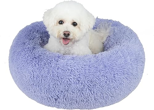 Miniatura 1 de Best Pet Supplies - Cama redonda calmante para perros con tela de piel sintética de felpa, cojín antiansiedad, base antideslizante, soporte