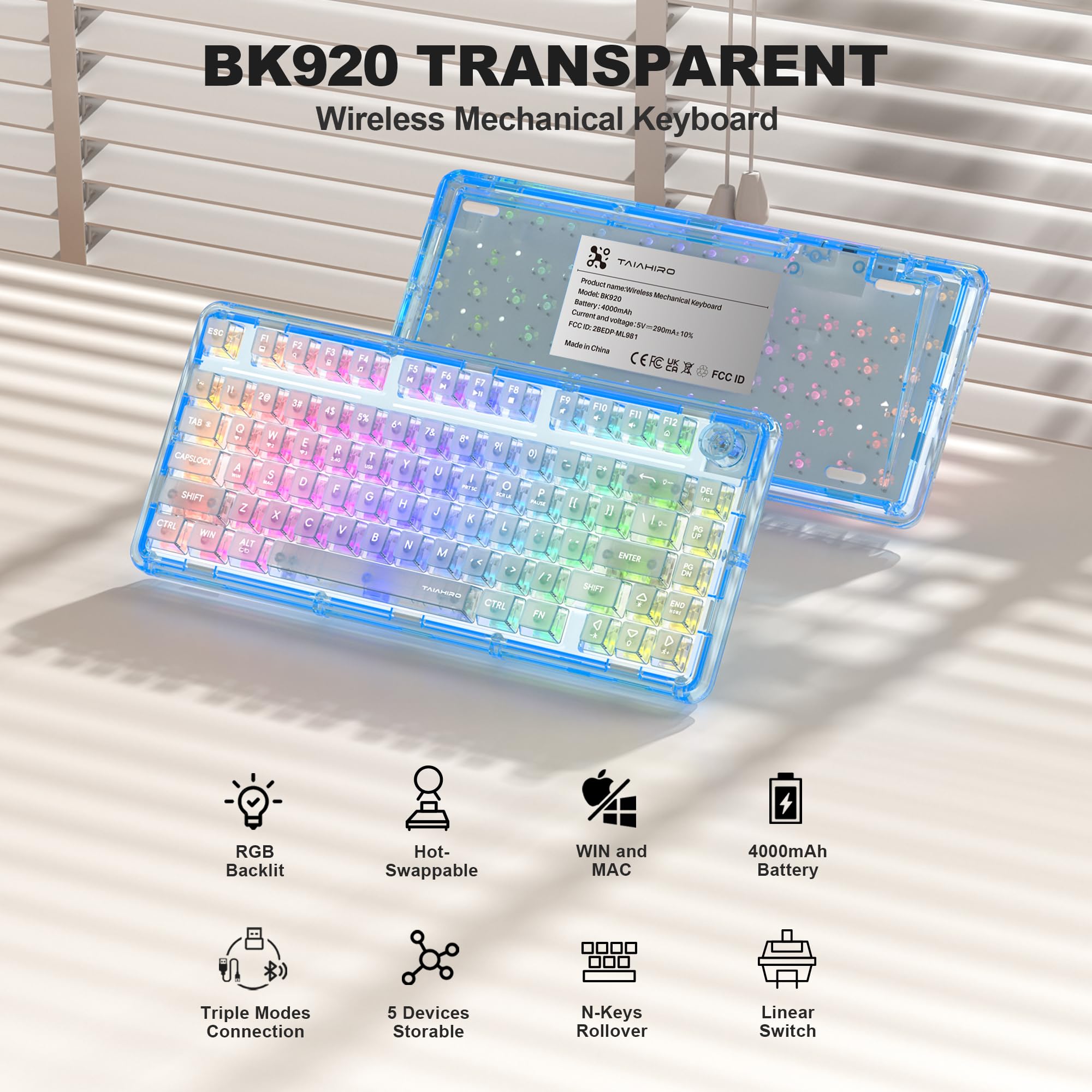 Snapklik.com : Transparent Mechanical Keyboard, 80-Key RGB Backlit ...