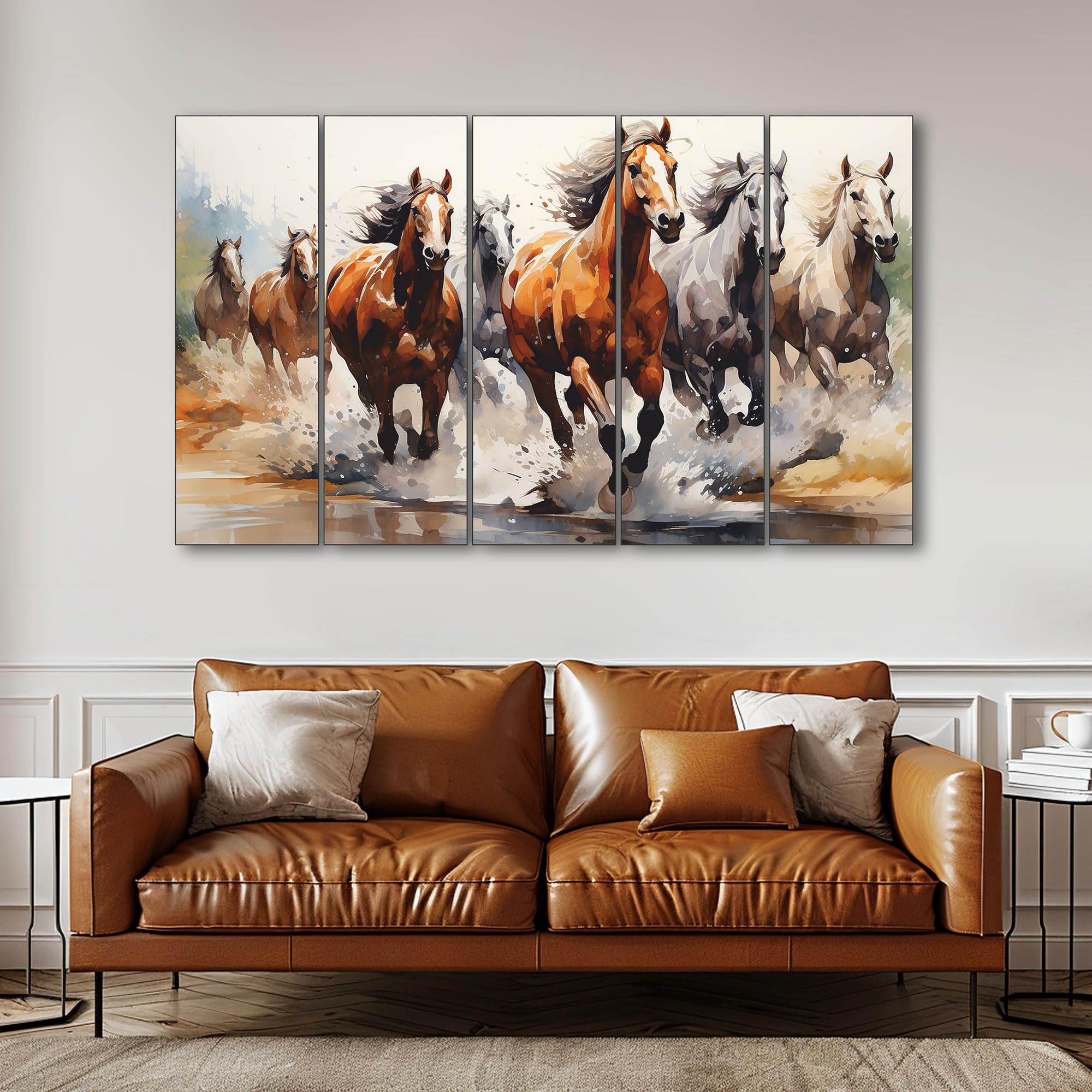 Running Horses Wall Art - Vastu Painting with Wooden Frame -16 Running Horses Wall Art - Vastu Painting with Wooden Frame -16