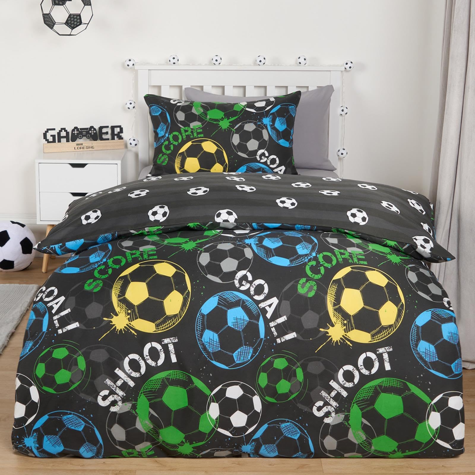 OHS Kids Football Duvet Cover Set - Single - Black
