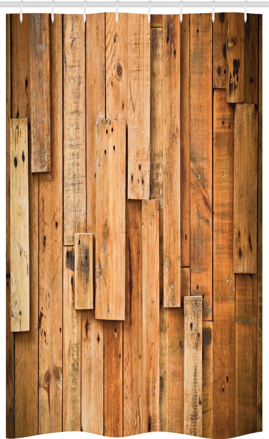 ABAKUHAUS Wooden Stall Shower Curtain, Lodge Style Hardwood Planks Image Print Farmhouse Grunge Design, Fabric Bathroom Decor Set with Hooks, 120 x 180 cm, Orange — image 1