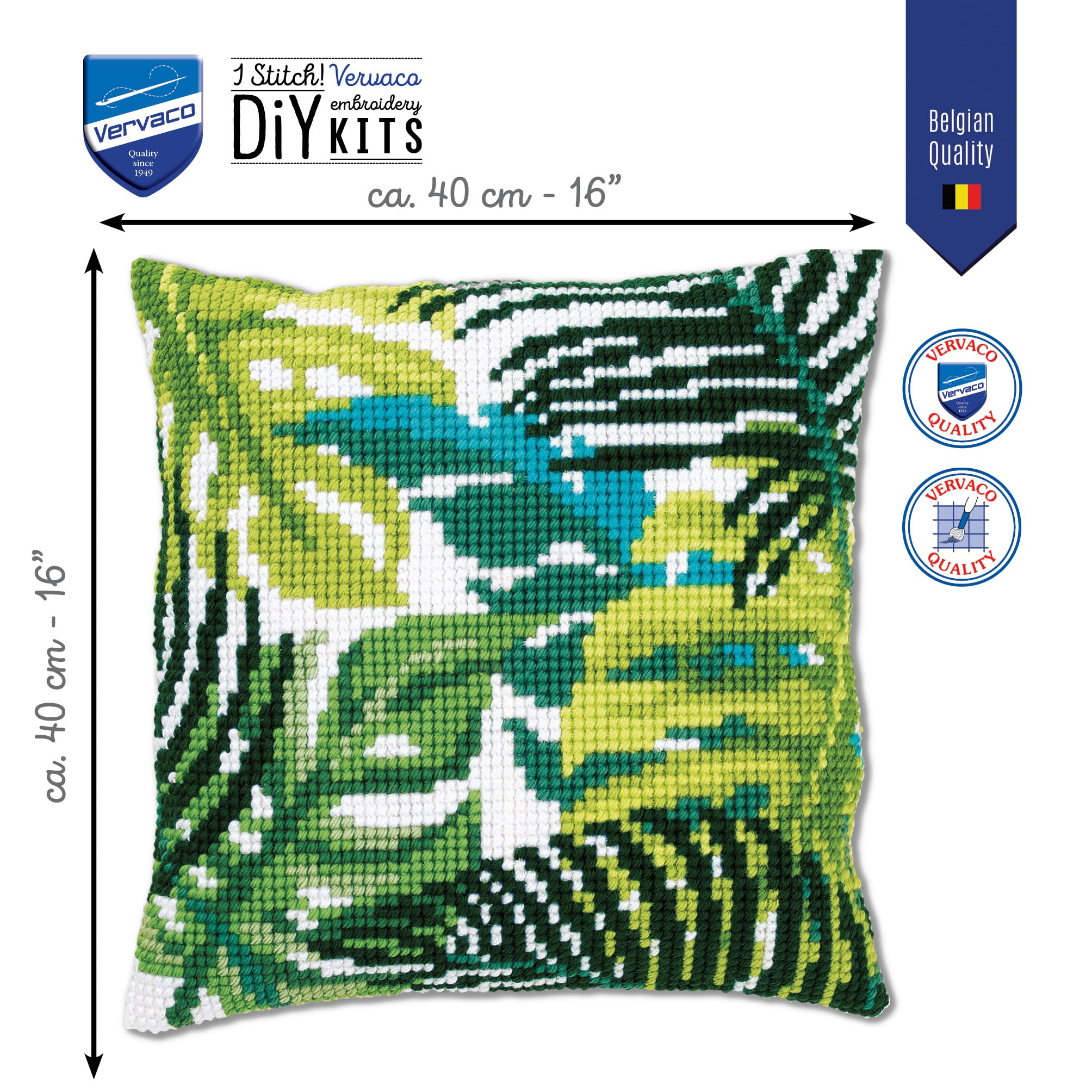 Vervaco Cross Stitch Embroidery Kits Pillow Front for Self-Embroidery with Pattern on 100% Cotton and Thread, 15,75 x Inches - 40 cm, Botanical Leaves