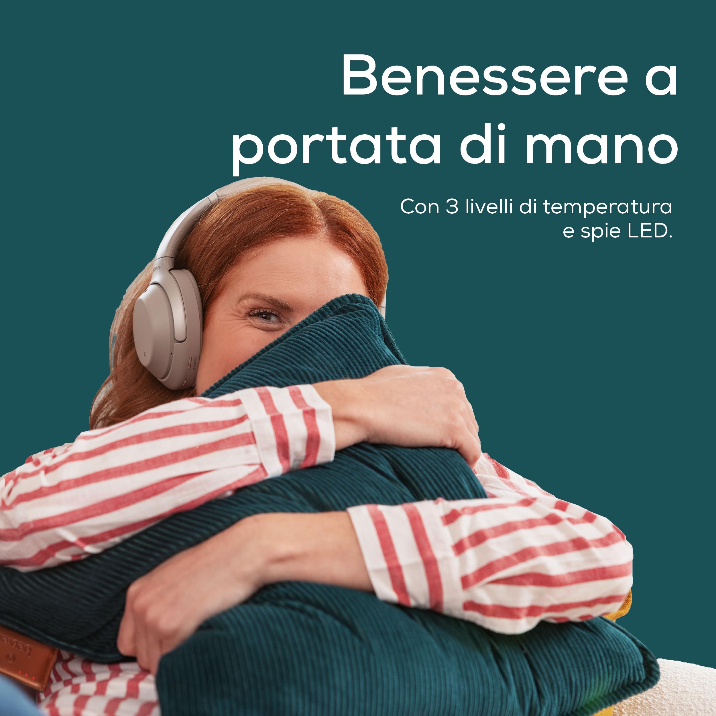 Beurer Heaty Termoforo, termoforo senza fili con batteria, con spegnimento automatico e 3 livelli di temperatura, con riscaldamento rapido, morbido velluto a coste, verde scuro