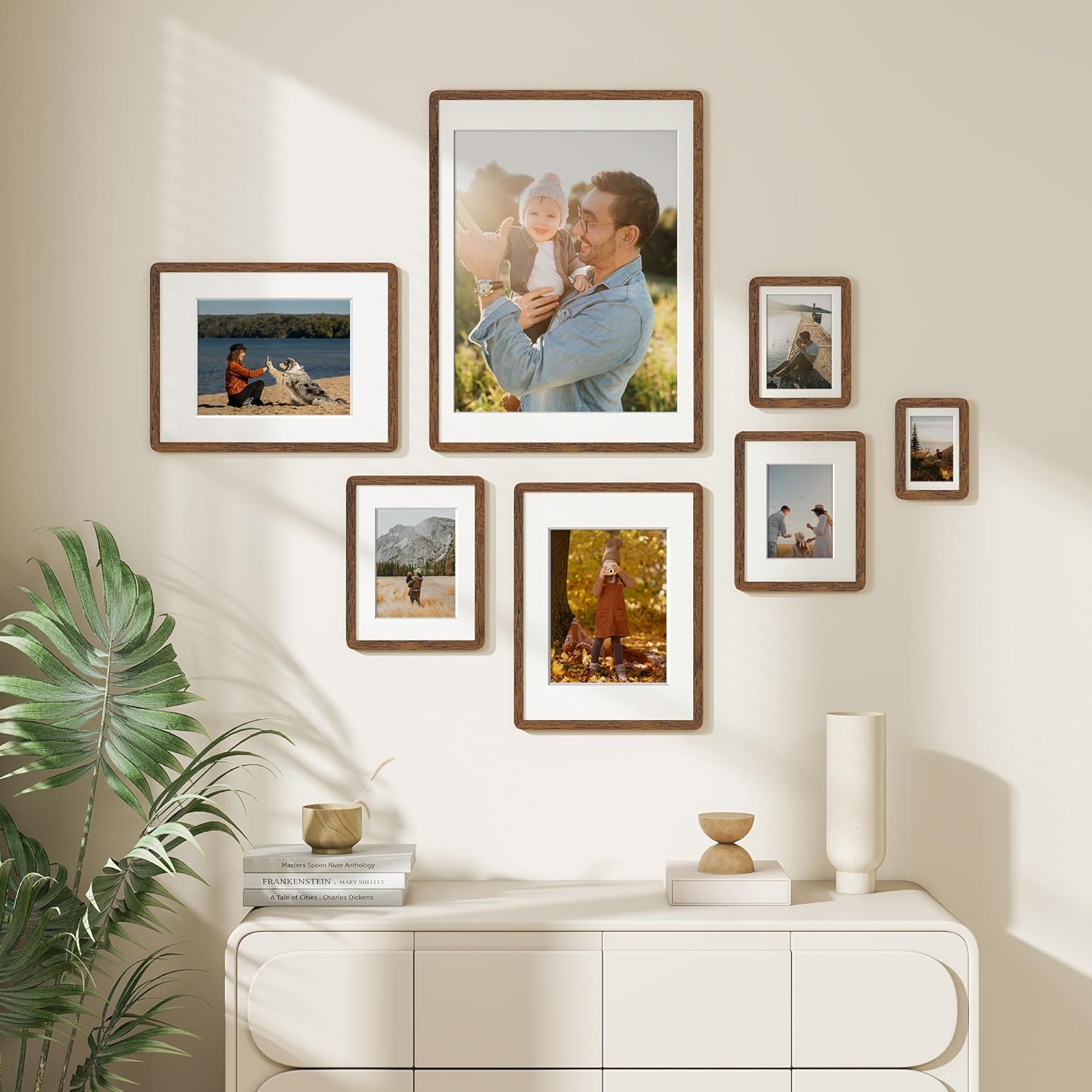 Dreamland 6x8 Picture Frame with Mat for 5x7, USA-Sourced Natural Oak Wood Photo Frames with Resistant Plexiglass, 6 x 8 Handcrafted Round Corner Gallery Wall Frames for Art Photo and Prints, Walnut - Image 8