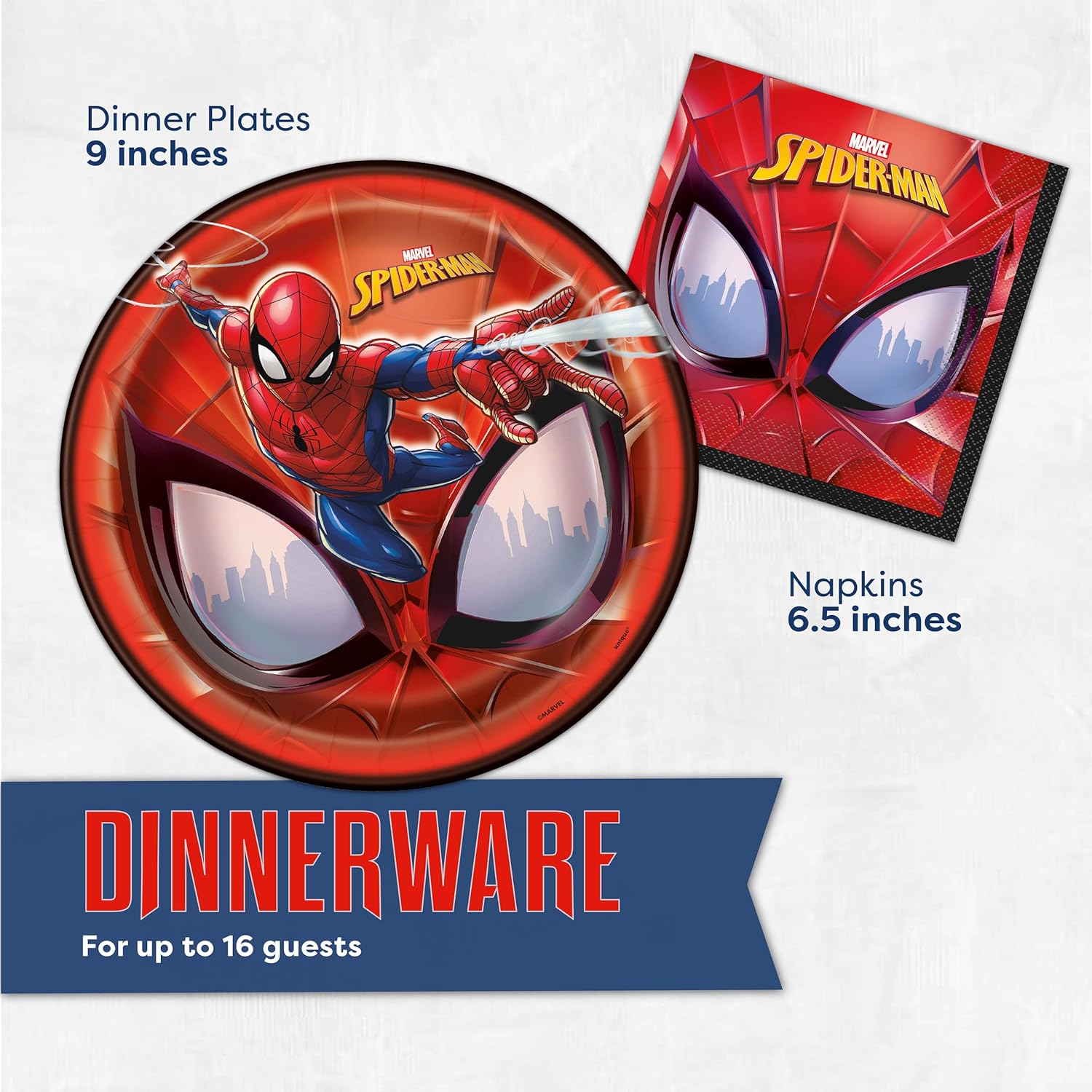 Spiderman Birthday Decorations | Spiderman Party Supplies | Serves 16 Guests | Marvel Superhero Spidey and His Amazing Friends | Table Cover, Spider Man Banner, Plates, Napkins, Masks and Button | - Image 5