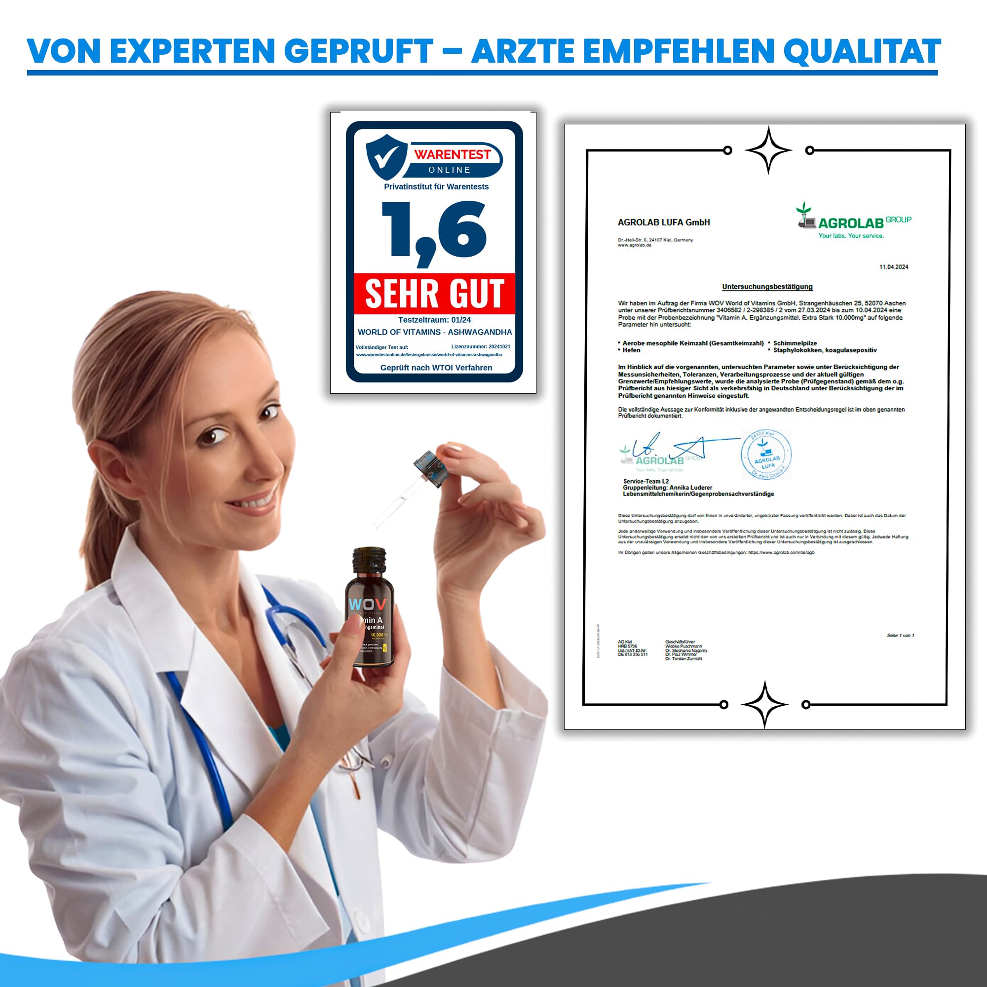 WOV Vitamin A Tropfen 10.000 mg - 60 ml (2000 Tropfen) - Vegan Retinol in MCT-Kokosöl - Hochdosiert für Haut, Augen & Immunsystem - Laborgeprüft, Zusatzstofffrei