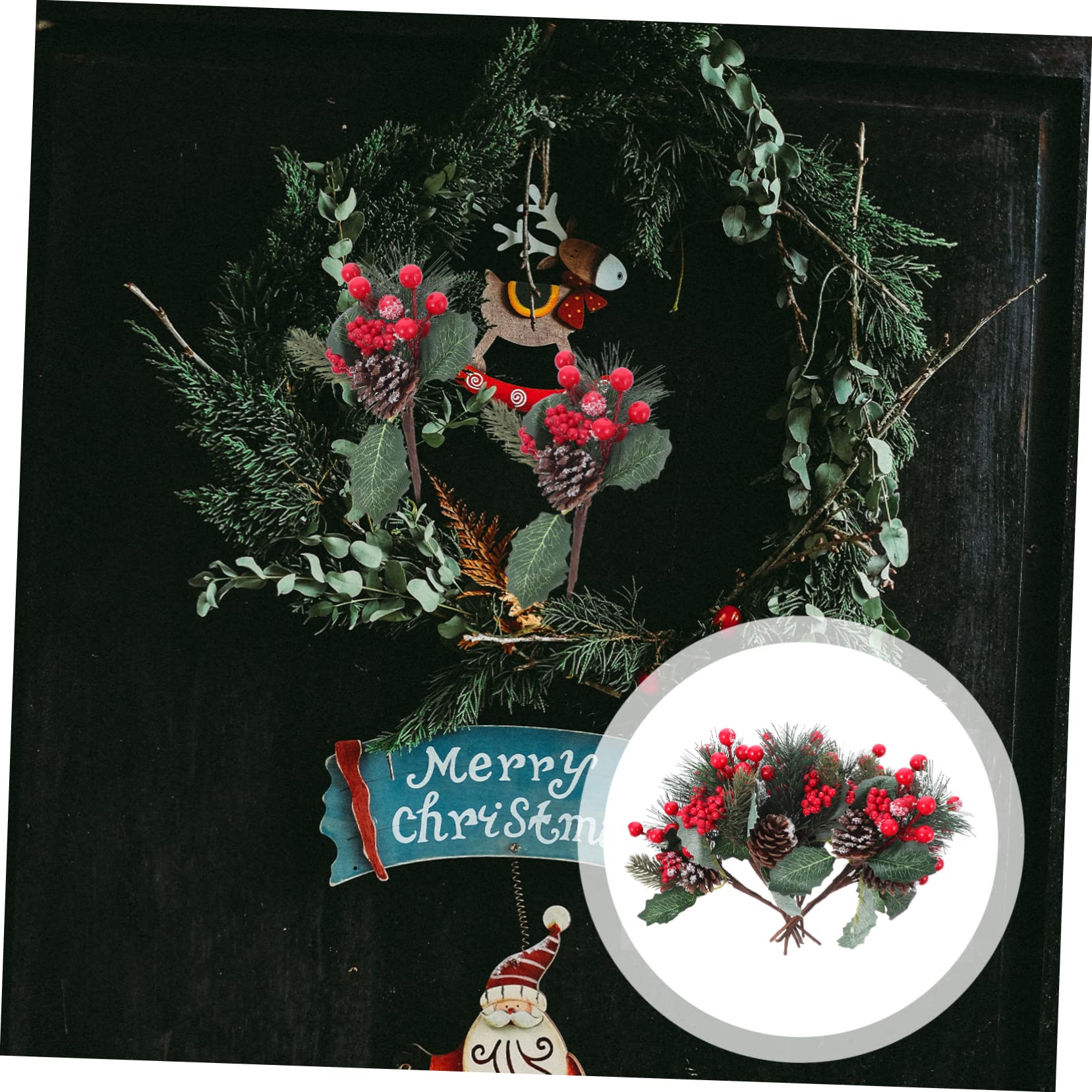 IMIKEYA 16 STK Rote Fruchtstecklinge der Kiefernnadel weihnchtsdeko weihnacjtsdeko Pine Nuts Simulation Kiefernnadel rote Beerenzweige pflücken weihnachtliche Tannennadeln Stecklinge PVC
