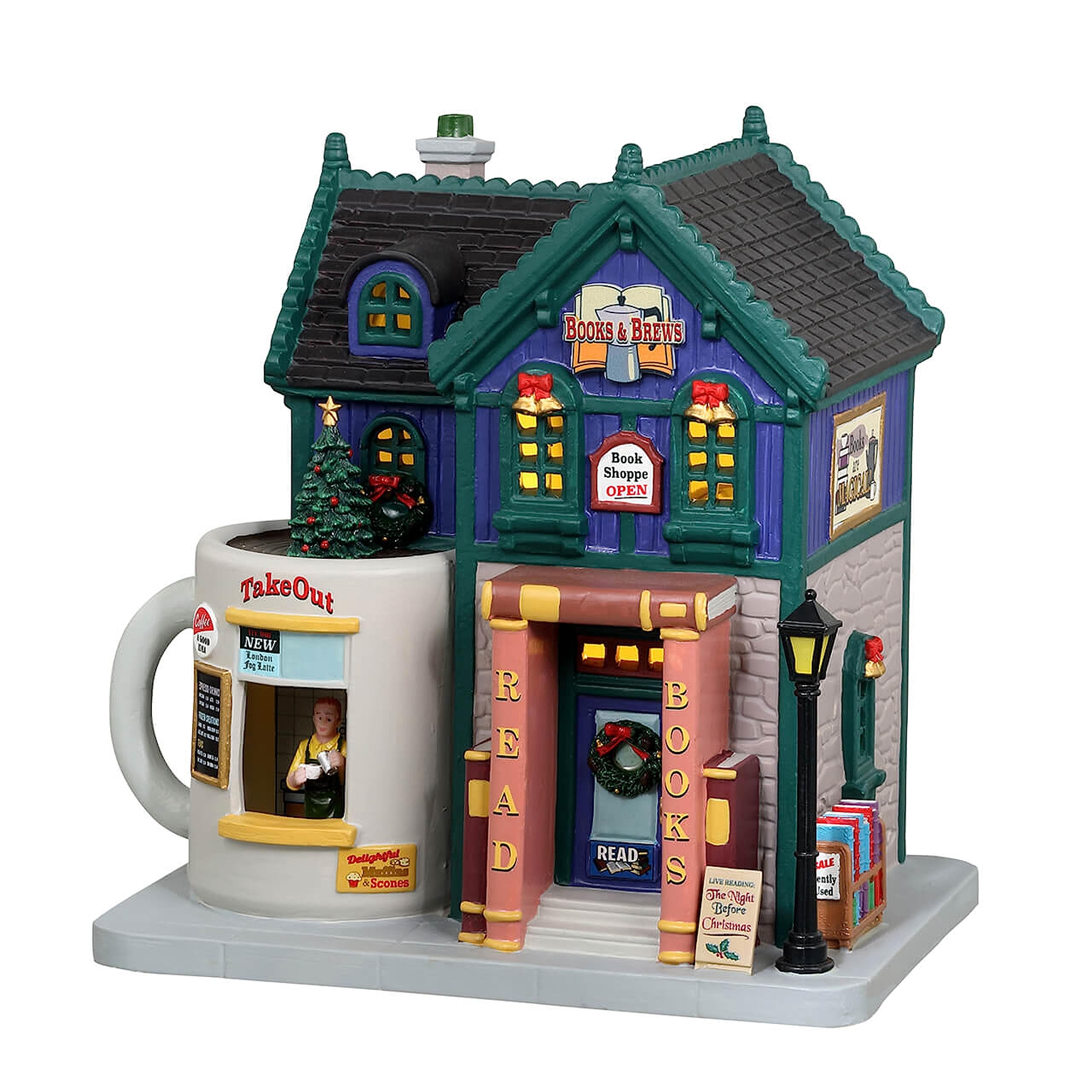 Lemax 35038 Books & Brews Café edificio iluminado Caddington Village miniatura coleccionable 2