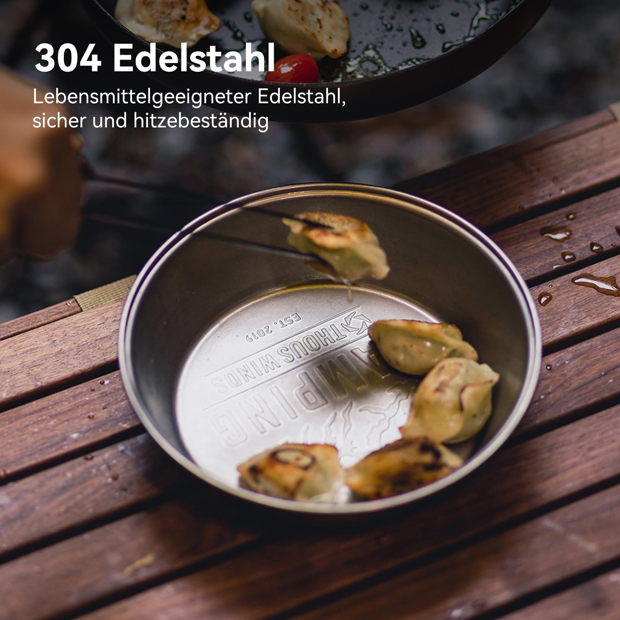 Thous Winds Edelstahl Tiefer Teller Rund, 2er-Set Camping Geschirr Speiseteller, Leichte Robuster Essteller Picknick Teller für Camping, Wandern, Küch - Schwarz