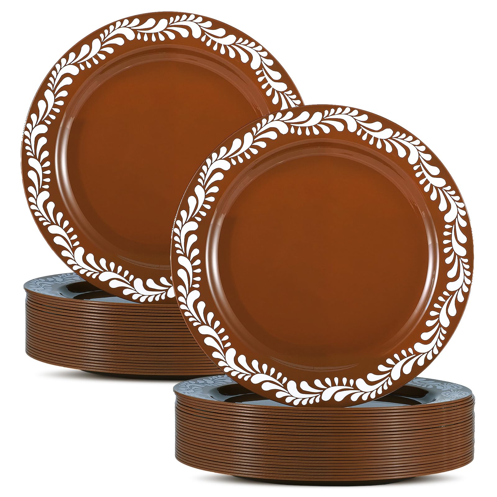 Photo 1 of Yungyan 50 Pcs Mexican Plastic Plates Mexican Party Decoration Dinnerware Plastic Plates Cielito Lindo Birthday Baby Shower Party Decor(10.25inch,Brown,50)