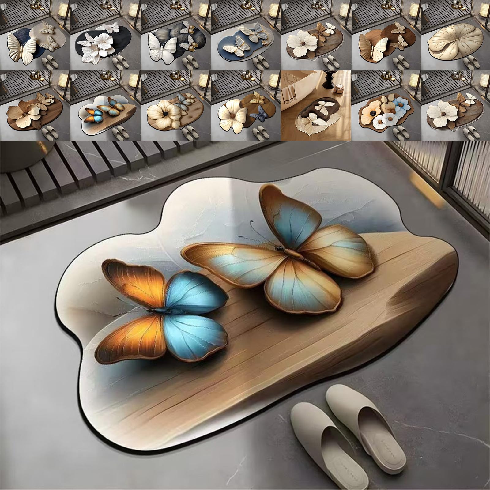 3D Realistic Pattern Non-Slip Absorbent Mat, 3D Rugs - Safe, Slip-Resistant, Quick-Drying, Super Absorbent Bath Rug Door Mat for Bathroom Kitchen (012,19.68 * 31.49IN)