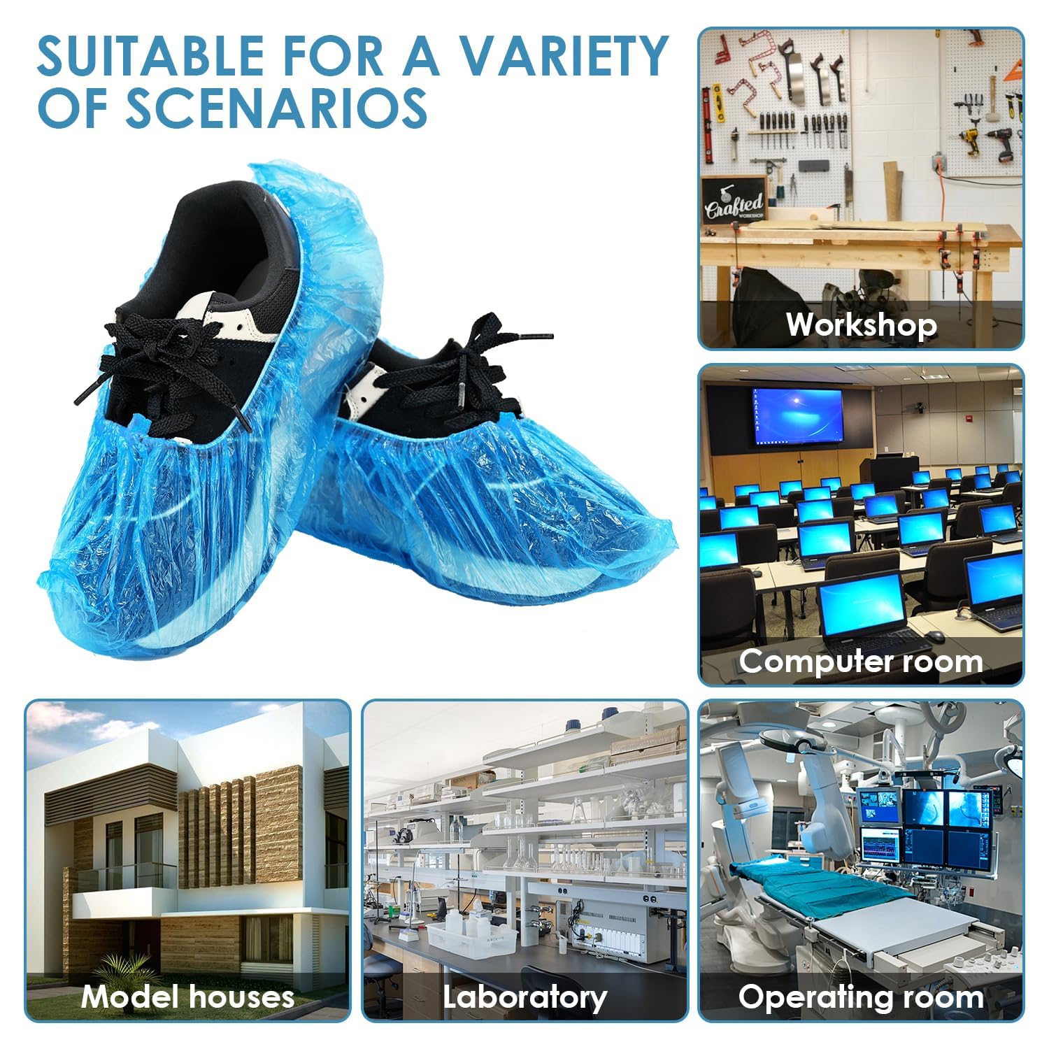 Copriscarpe Monouso in Plastica Blu Impermeabili 100 Pezzi Compatibili con Distributore Automatico
