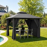 JUMMICO Gazebo da Giardino Esterno 3x3, con Estensione Convertibile in Parete e Tende Laterali Incluse