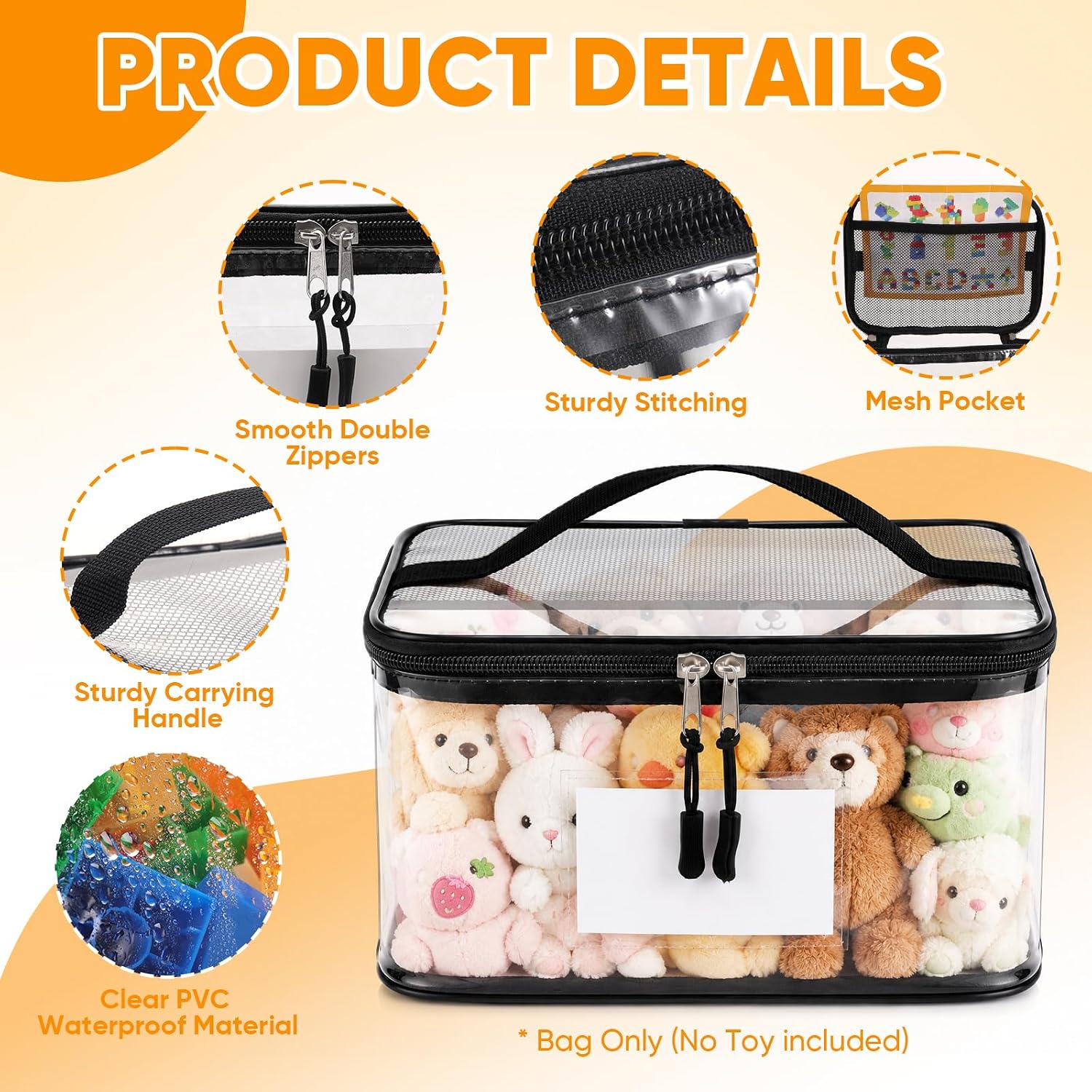 10 Packs Clear Toy Storage Bags with Zippers, Waterproof Travel Portable PVC Toy Organizer, Reusable Toy Bags with Labels for Kids Toys, Building Blocks, Board Game, Puzzles, Dolls and Crafts