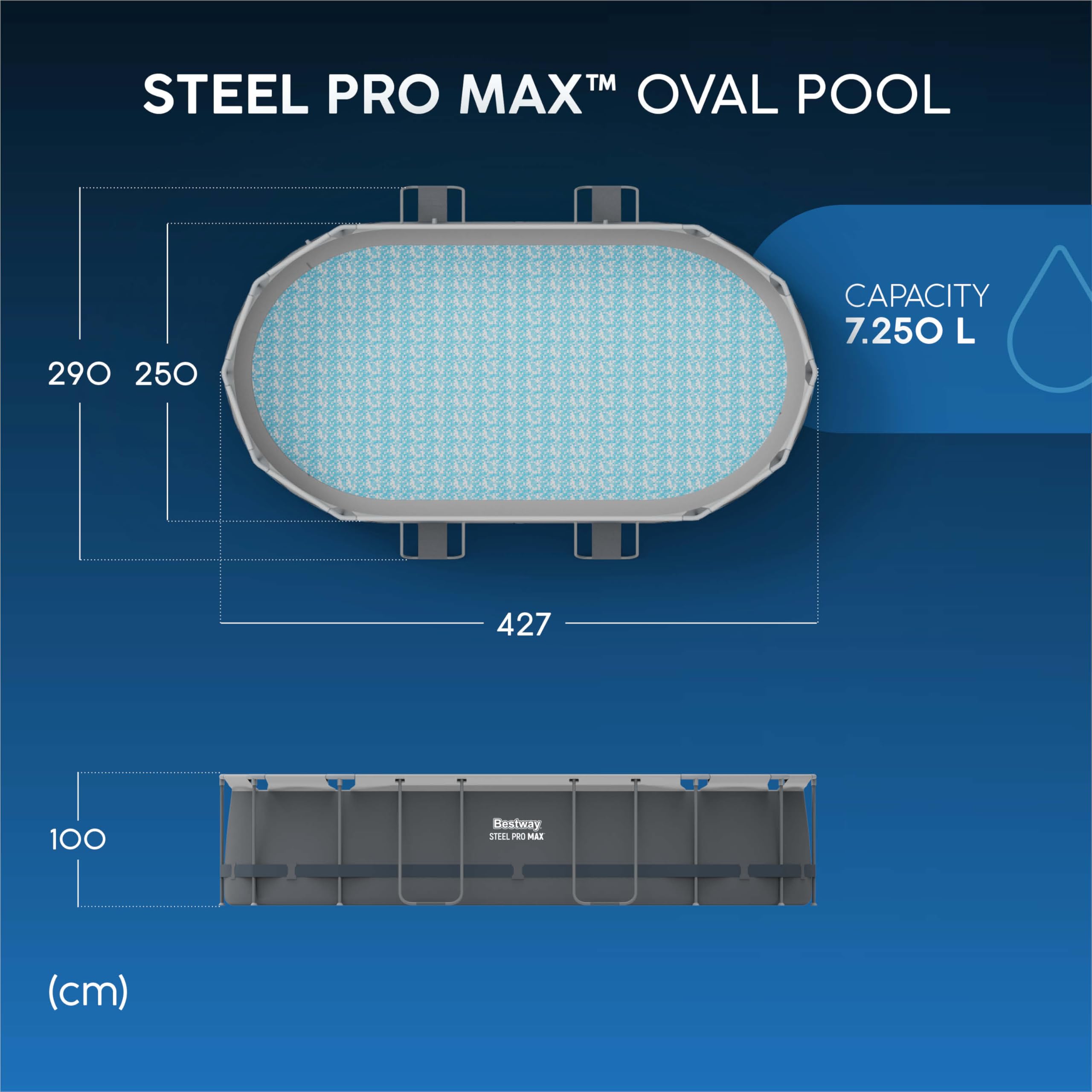 Bestway Juego de Piscina Ovalada de 14' x 8'2" x 39.5"/4.27 m x 2.50 m x 1 m