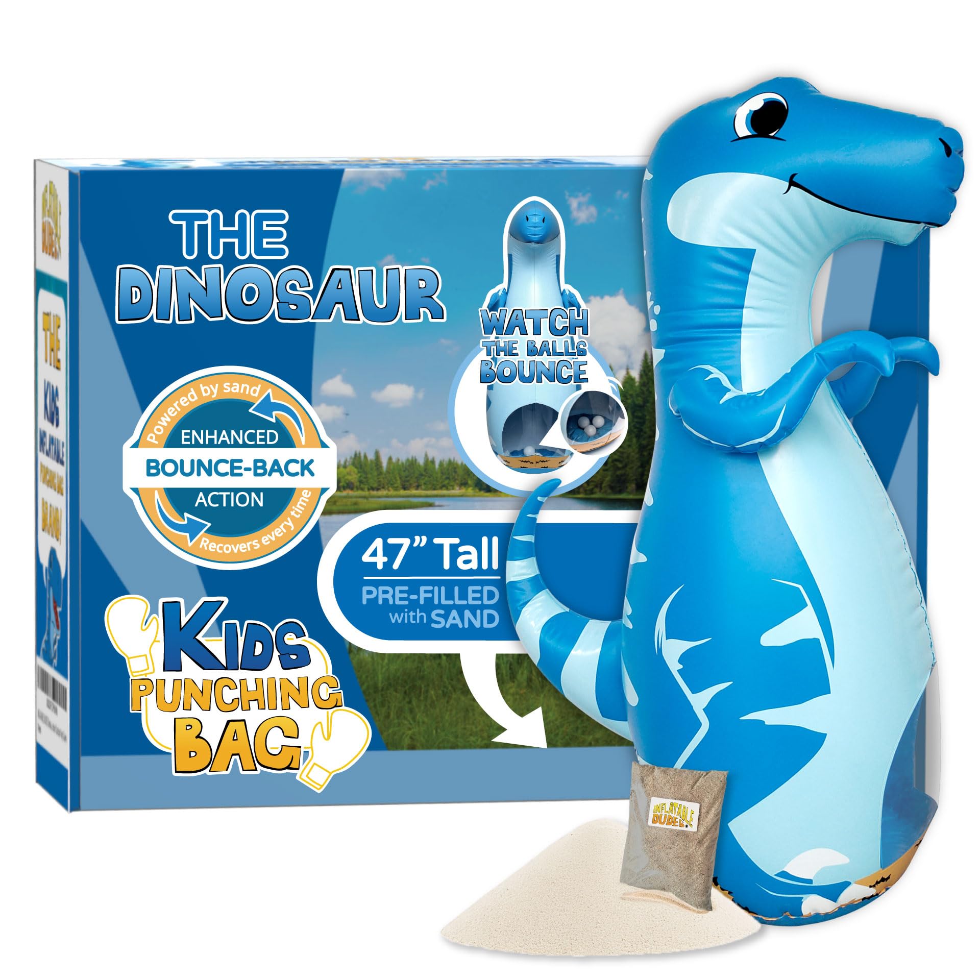 INFLATABLE DUDES Dinosaur -Kids Punching Bag | Already Filled with Sand| Bop Bag | Premium Inflatable Toy | Punching Bag for Kids | Enhanced