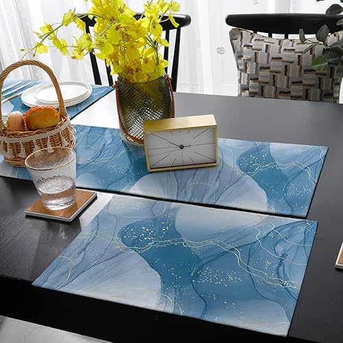 Miniatura 4 de Juego de 6 manteles individuales de mármol con camino de mesa de 90 pulgadas de largo, algodón y lino, arpillera para cocina, comedor, para boda,