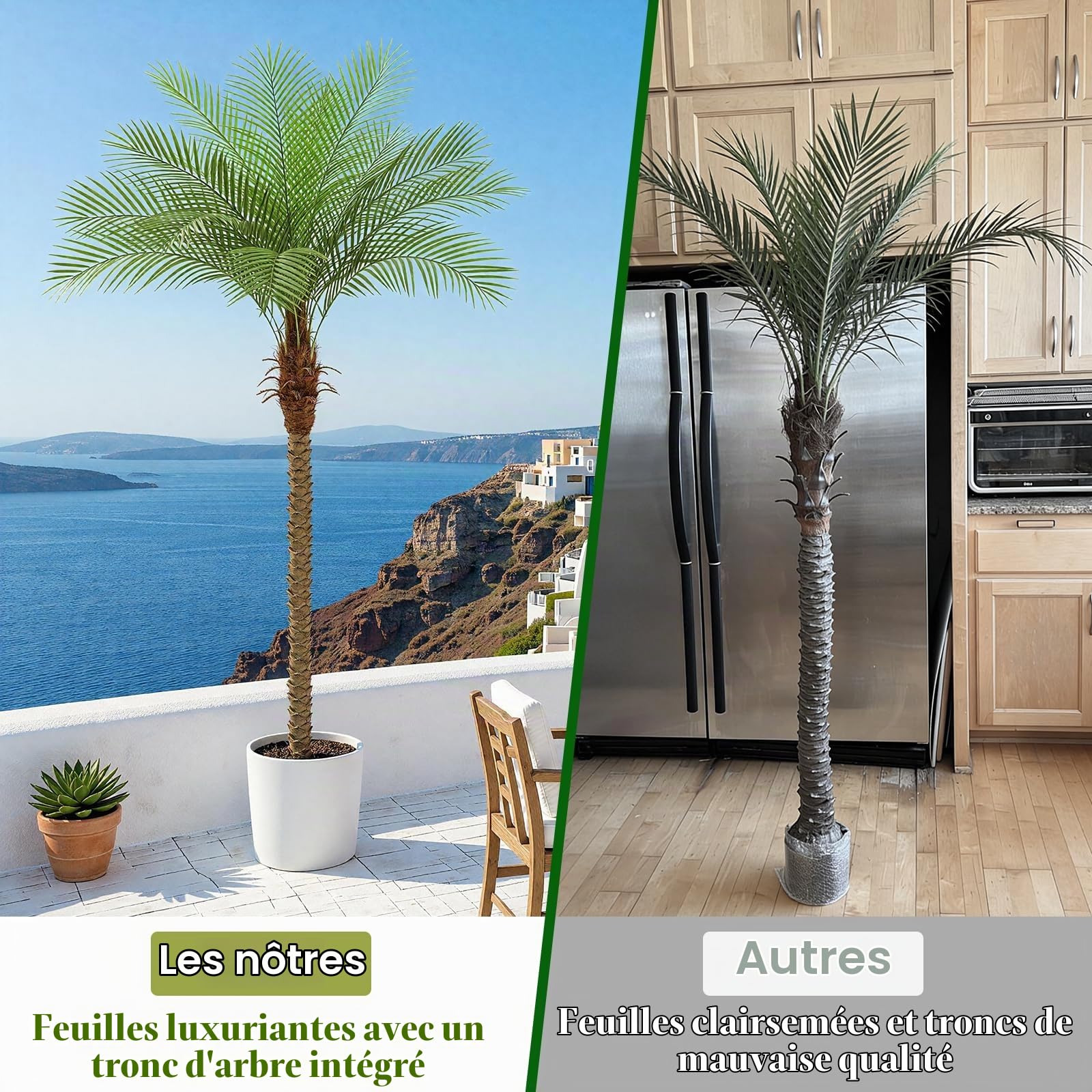 270 cm Palmier Artificiel Phoenix Palmiers Artificiels Hauts avec 21 Feuilles Réglables Faux Palmiers Phoenix pour Terrasse Extérieure Piscine Bureau à Domicile Salon Jardin (2 Pièce, 270cm)